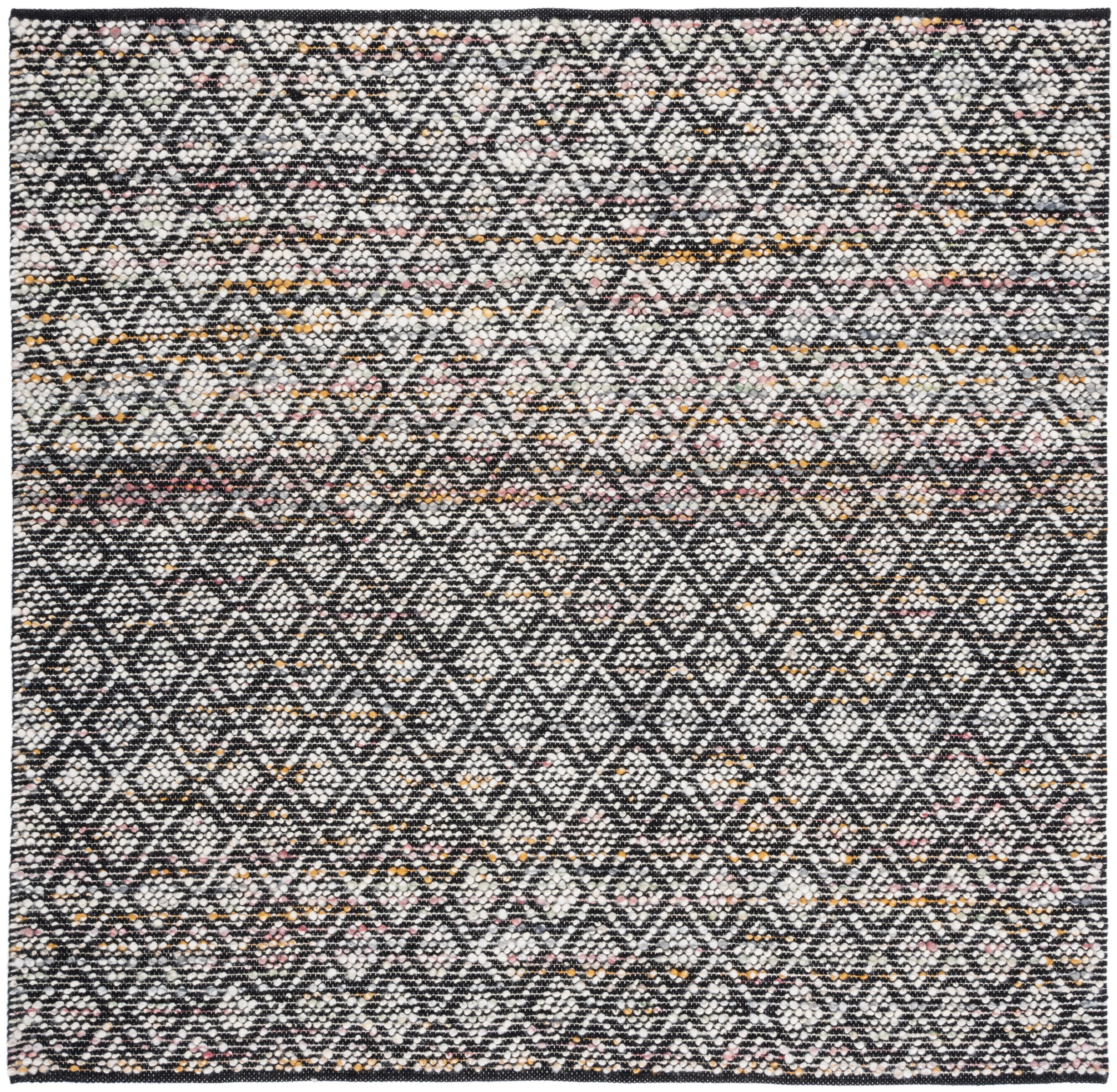 Handmade Black and Ivory Wool Square Area Rug