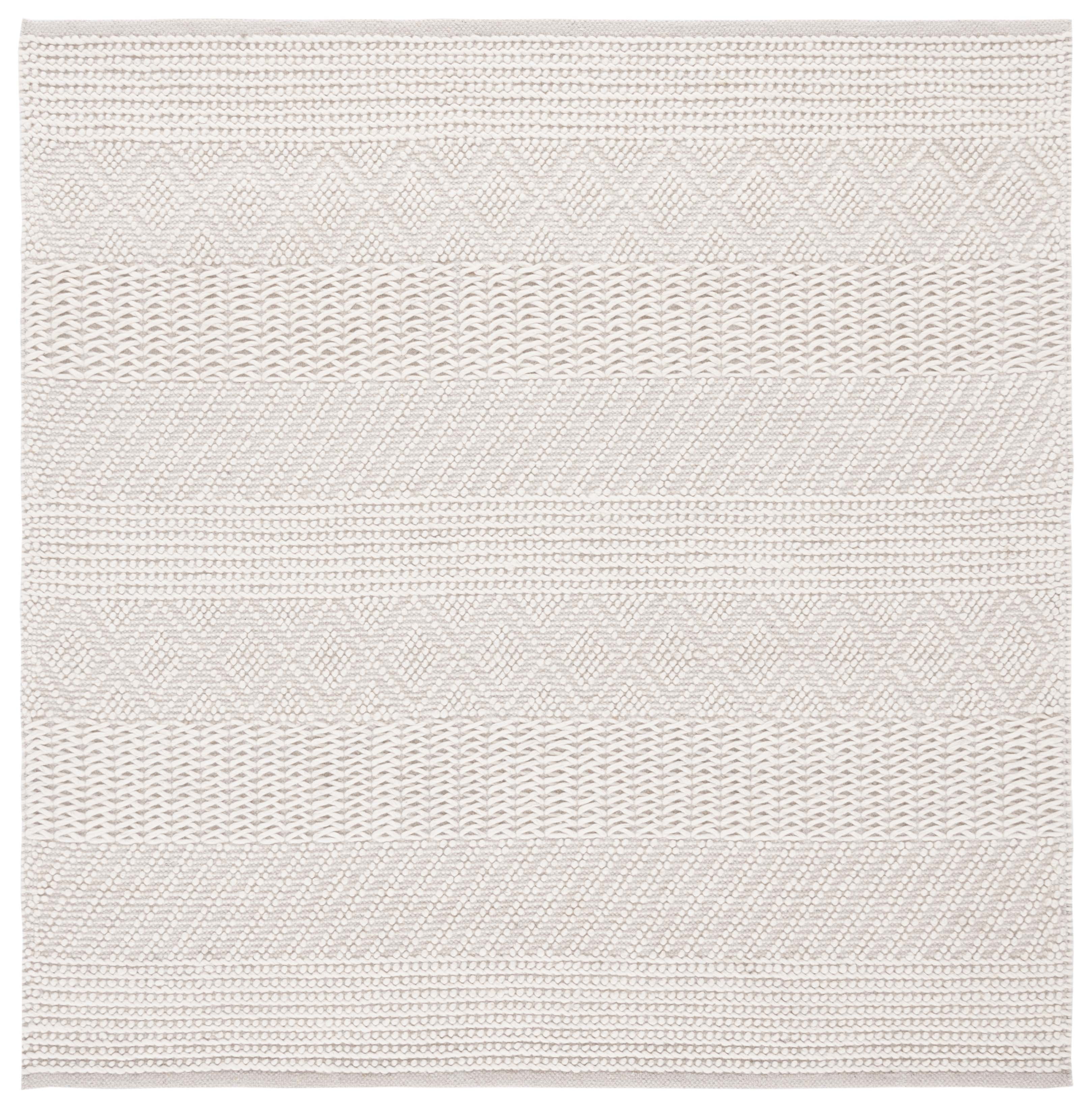 Casual Beach House Ivory Wool 6' Square Handwoven Rug