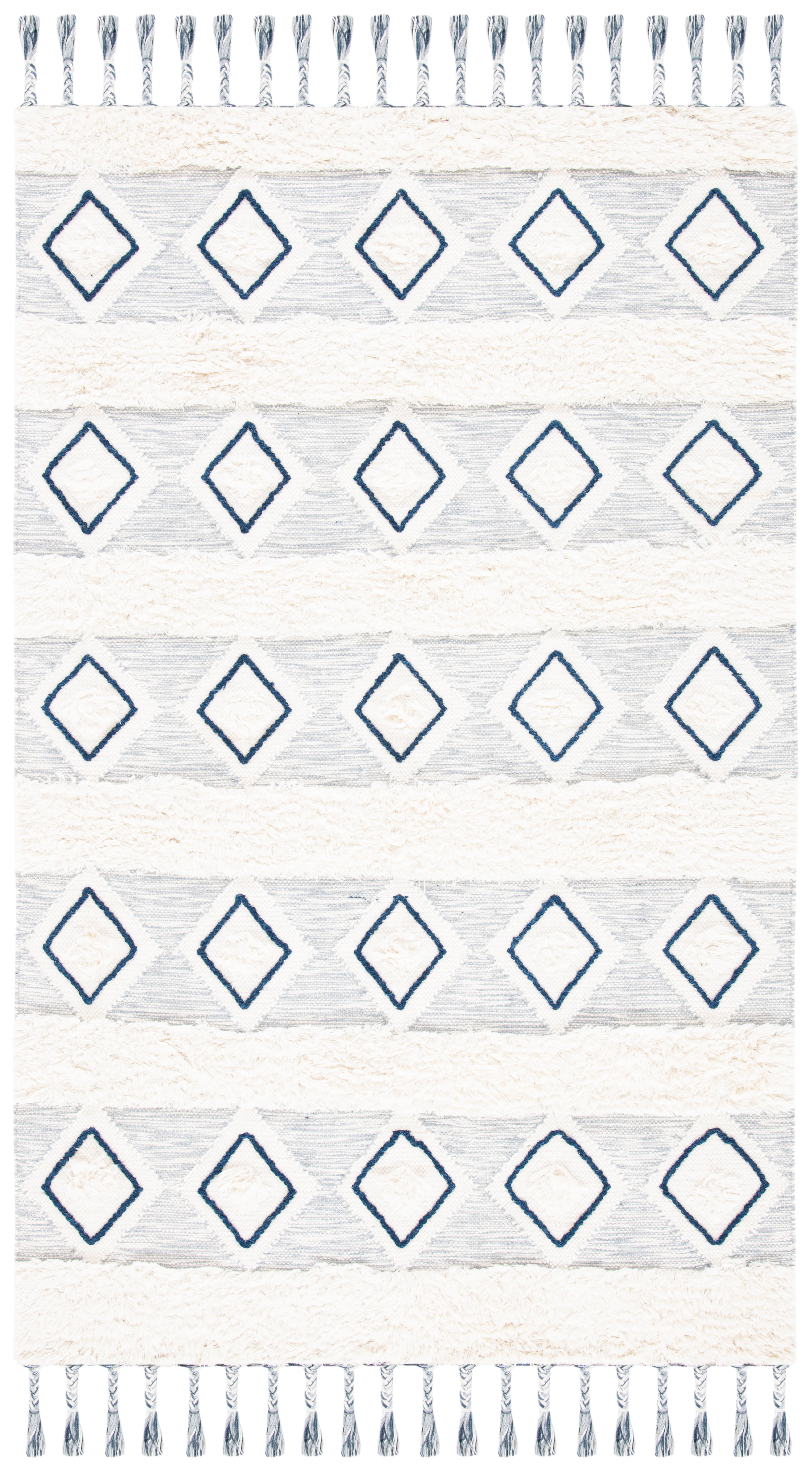 SAFAVIEH Natura Hepburn Geometric Wool Area Rug, Ivory/Blue, 4' x 6'