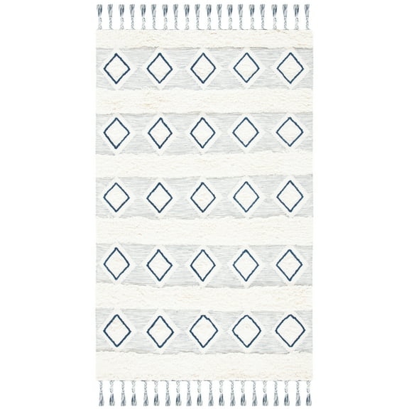 SAFAVIEH Natura Hepburn Geometric Wool Area Rug, Ivory/Blue, 8' x 10'