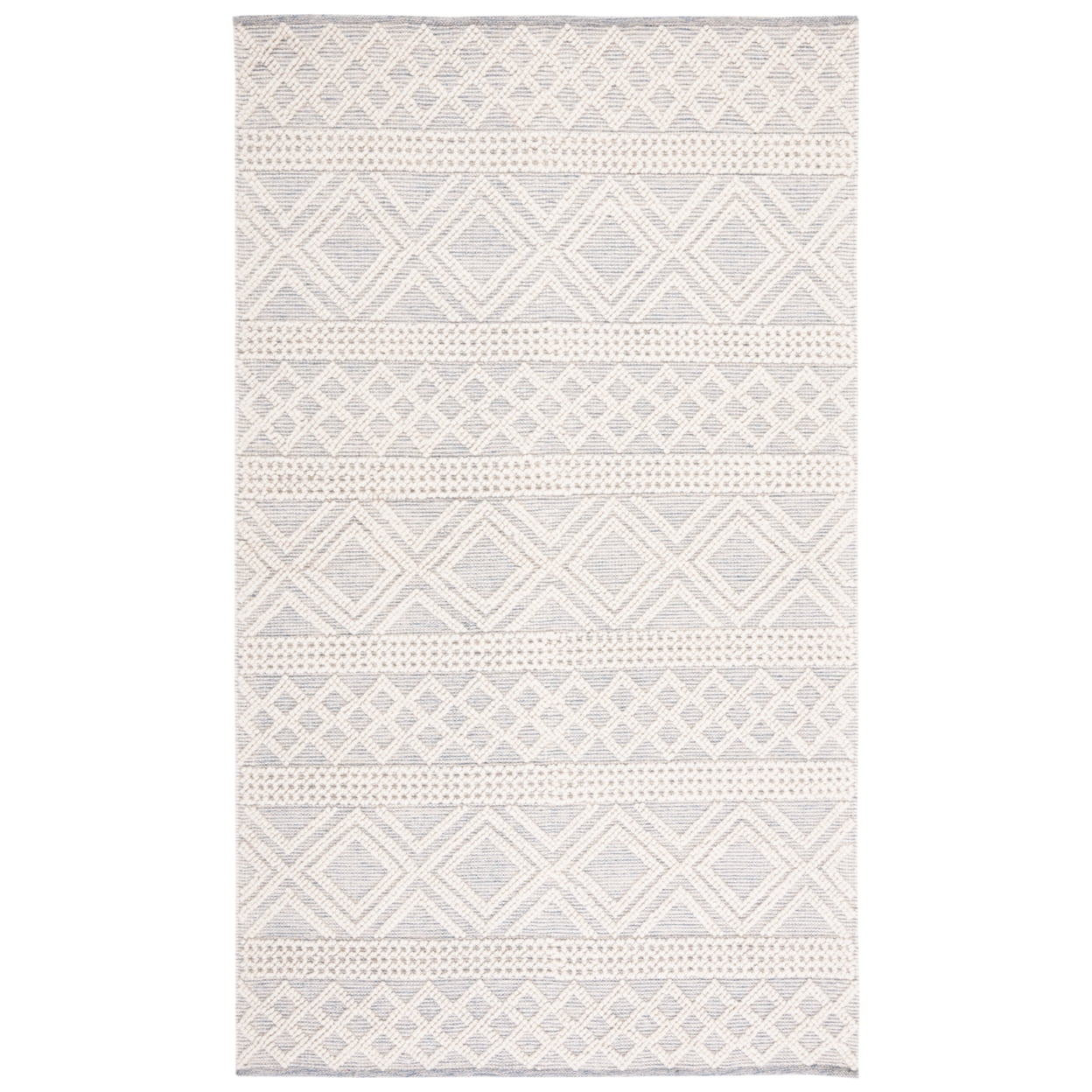 Ivory and Blue Hand-tufted Wool Cotton Blend 8' x 10' Area Rug