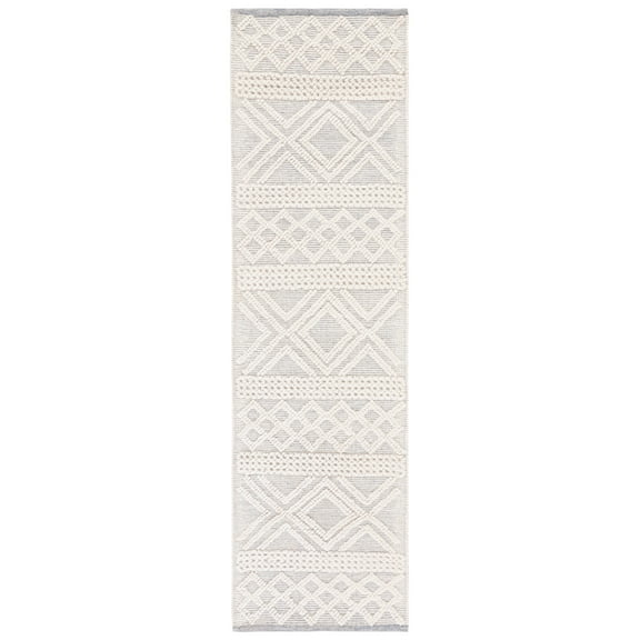 SAFAVIEH Natura Hervey Geometric Runner Rug, Ivory/Blue, 2'3" x 8'