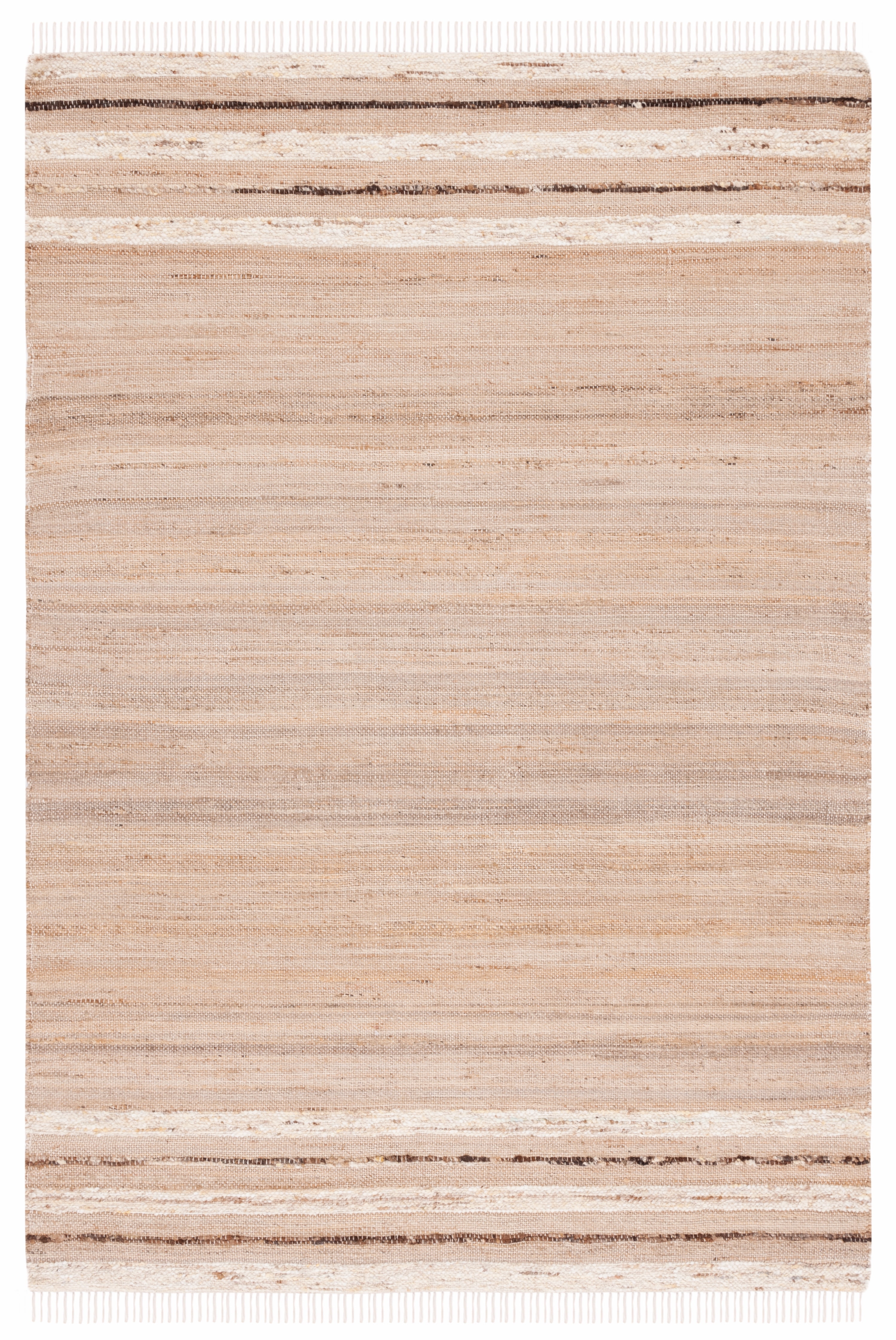 Natural Brown Wool Handwoven Striped Area Rug 3' x 5'