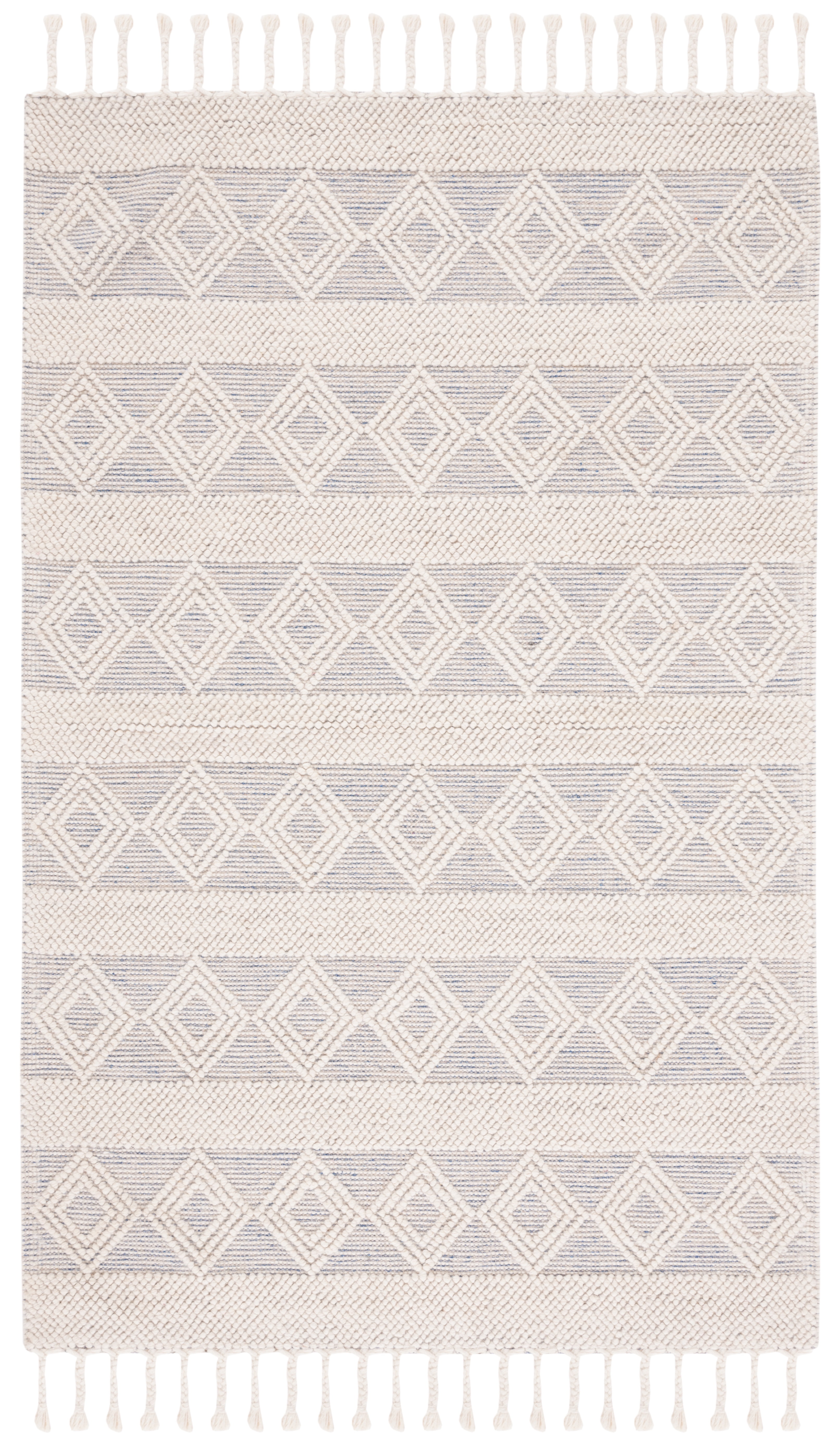 Ivory and Beige Handwoven Wool Area Rug with Fringe