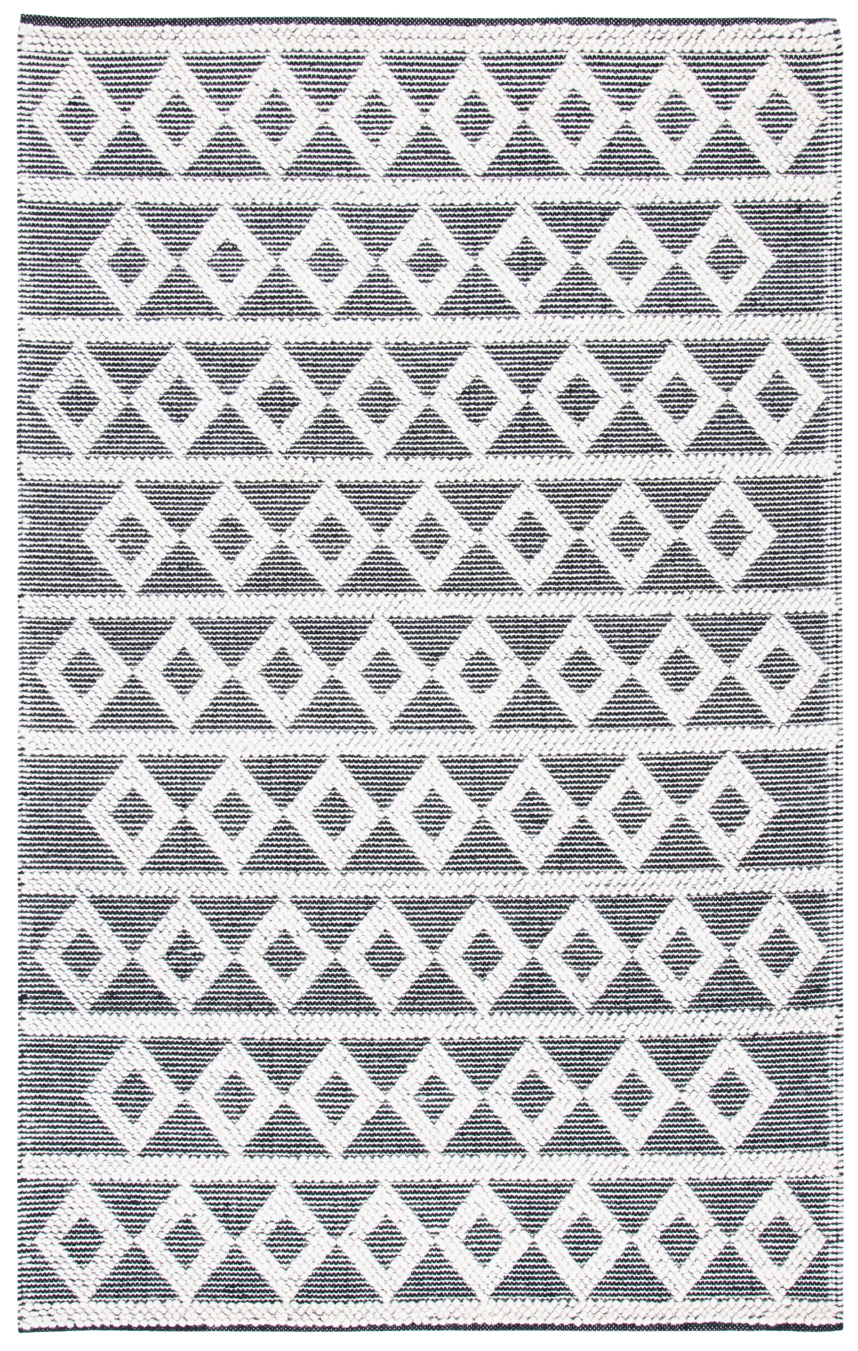 Ivory and Black Hand-Tufted Wool Geometric Area Rug 5' x 8'