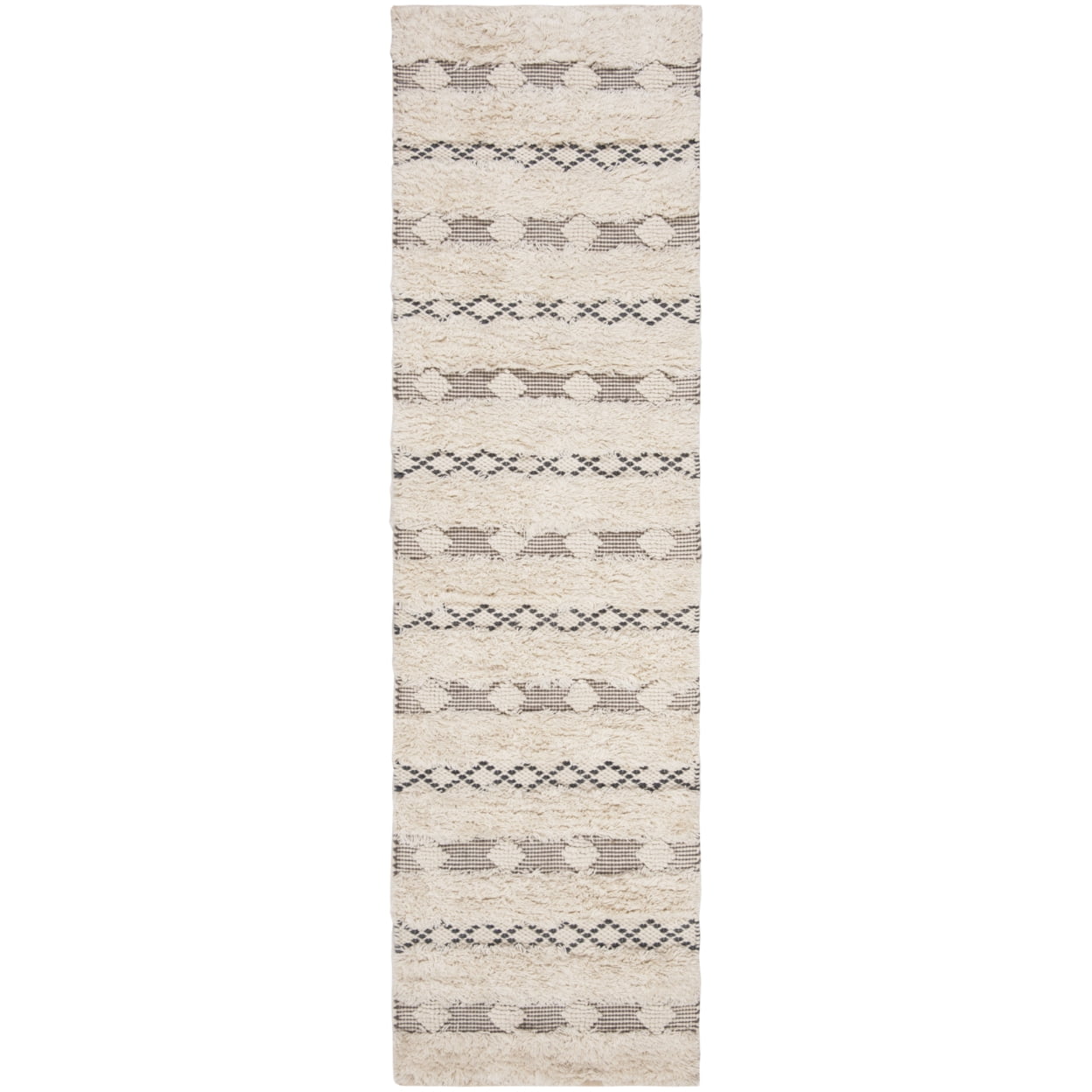 SAFAVIEH Natura Jazmyn Geometric Striped Braided Wool Runner Rug, Ivory/Grey, 2'3" x 8'