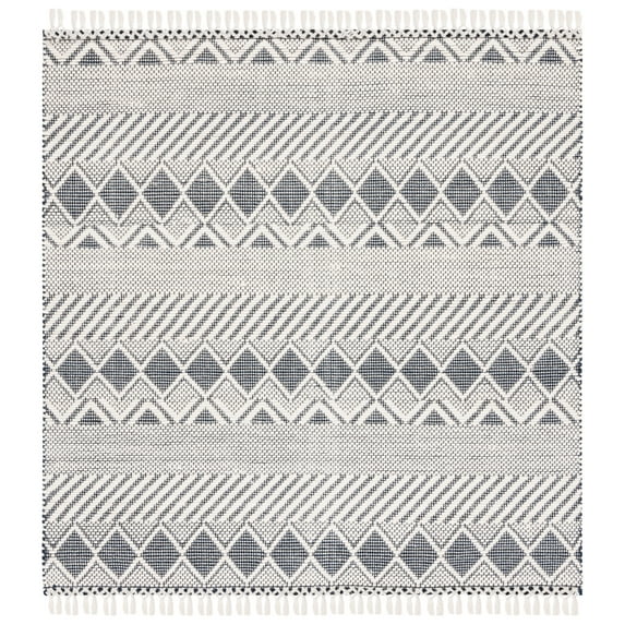 SAFAVIEH Natura Joandra Geometric Wool Area Rug, Ivory/Charcoal, 6' x 6' Square
