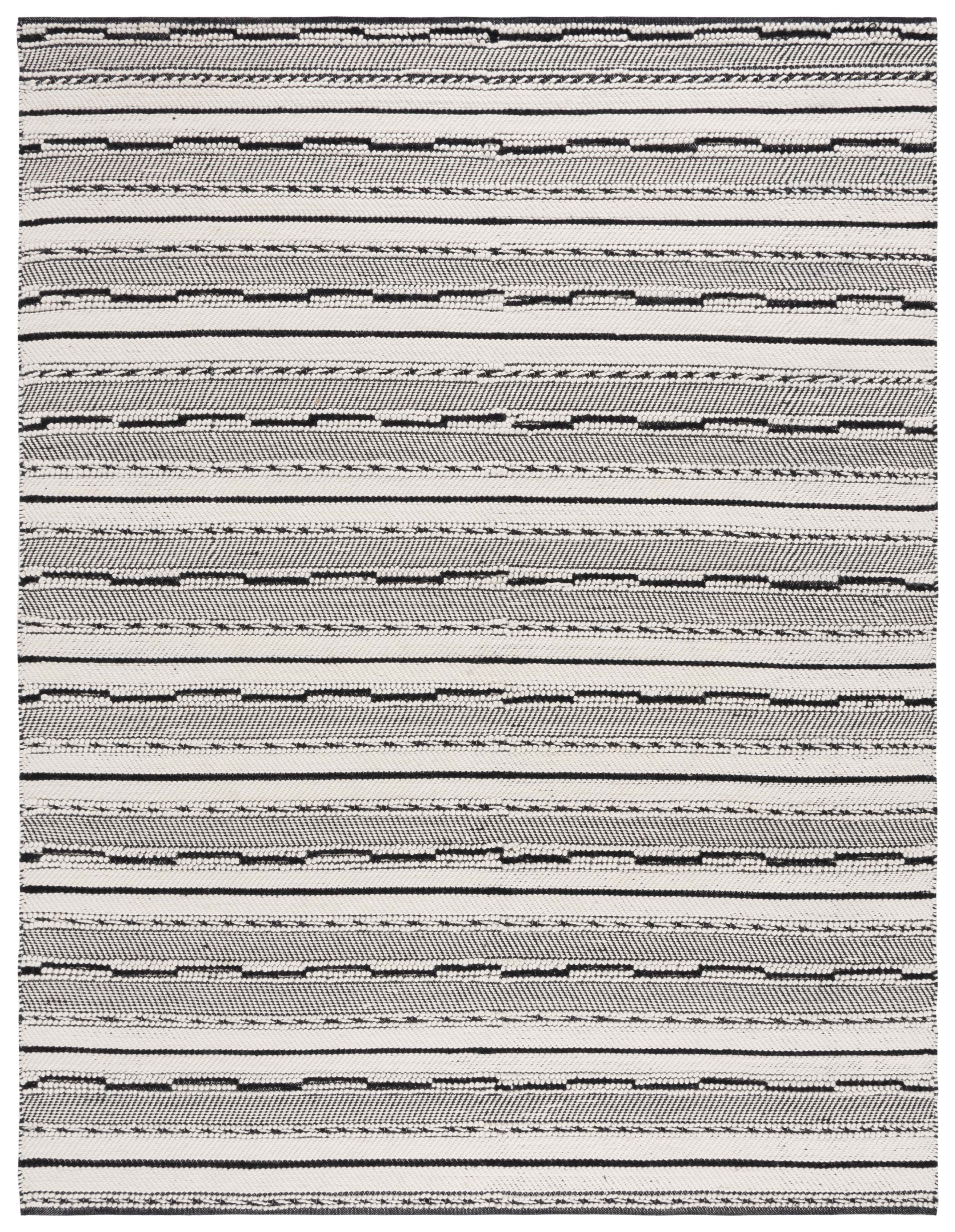 Hand-Woven Artisan Black Wool 9' x 12' Rectangular Rug