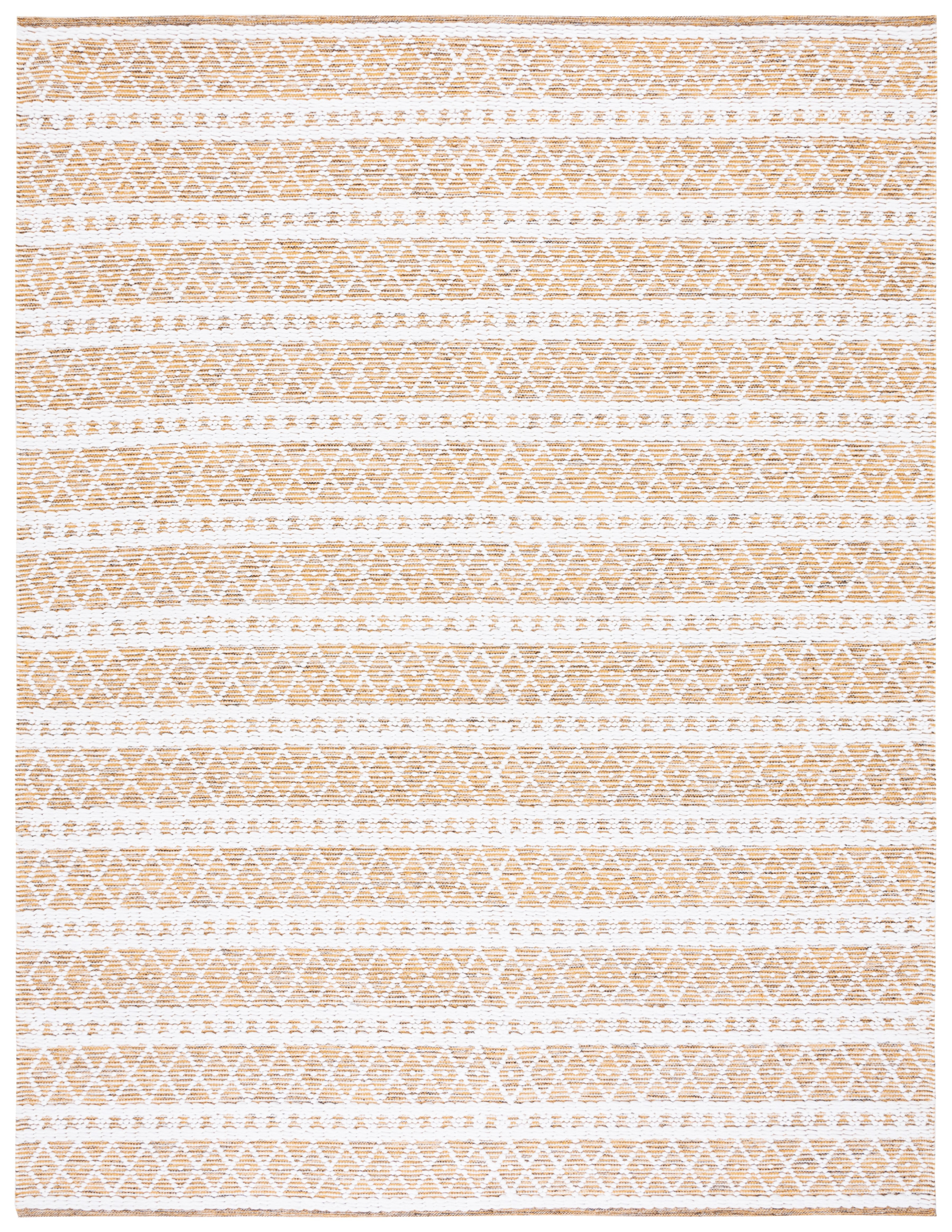 Handwoven Gold and White Rectangular Cotton Area Rug 8' x 10'