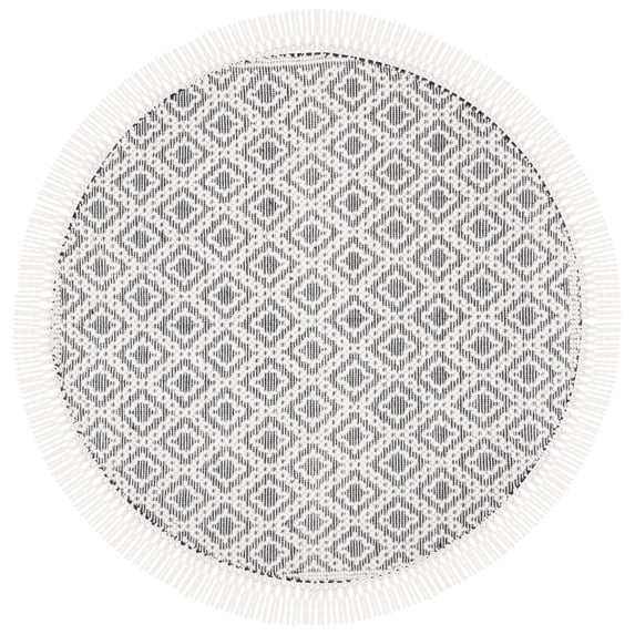 SAFAVIEH Natura Kayleah Geometric Wool Area Rug, Ivory/Black, 6' x 6' Round