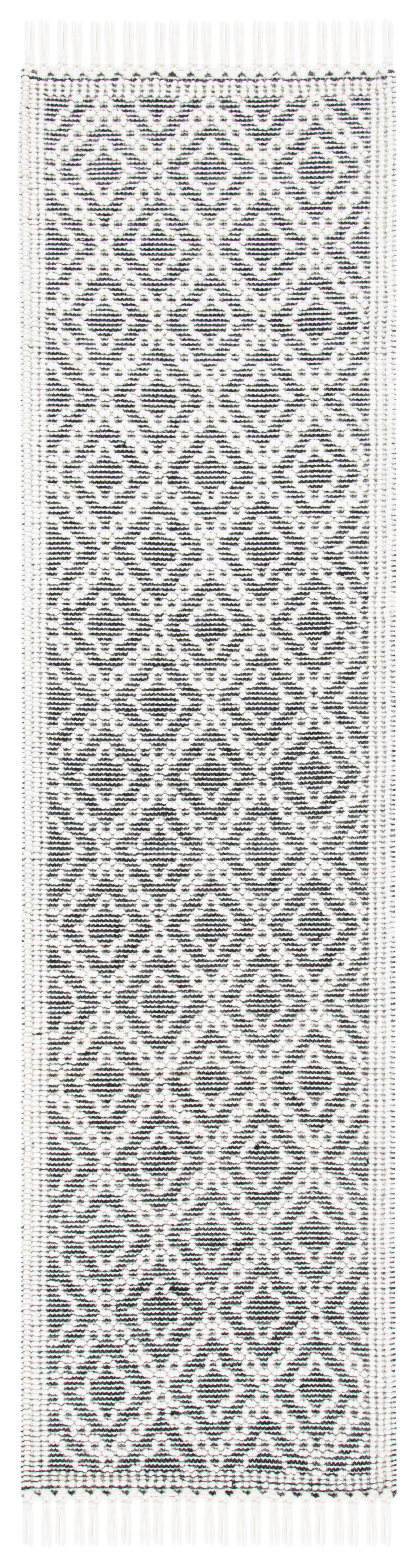 Ivory and Black Geometric Wool Runner Rug, 2'3" x 9'
