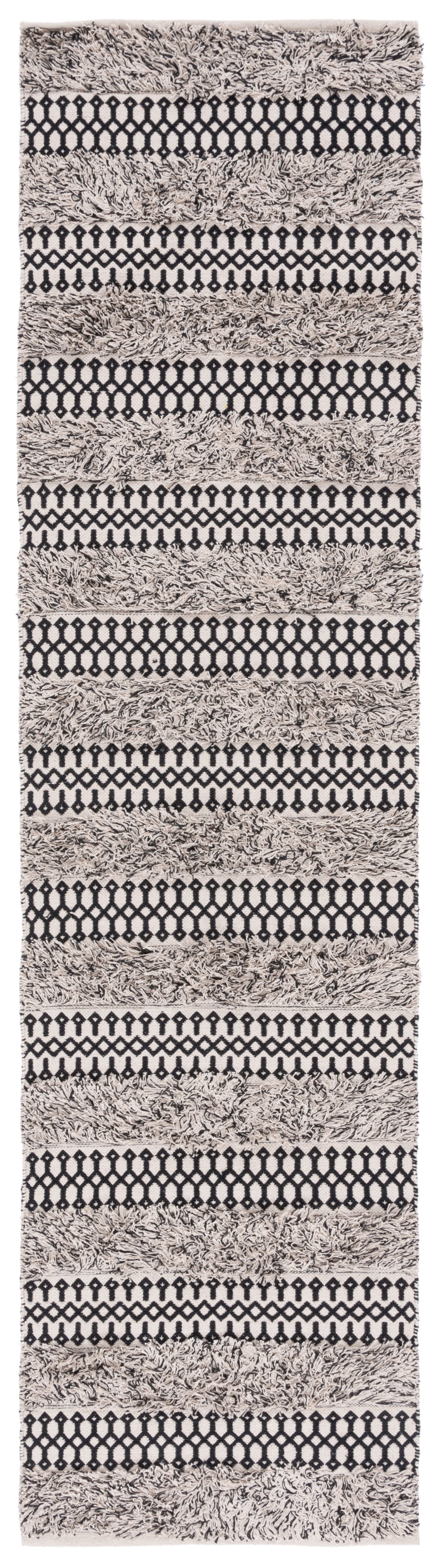 SAFAVIEH Natura Laird Geometric Cotton Runner Rug, Black/Ivory, 2'3" x 9'