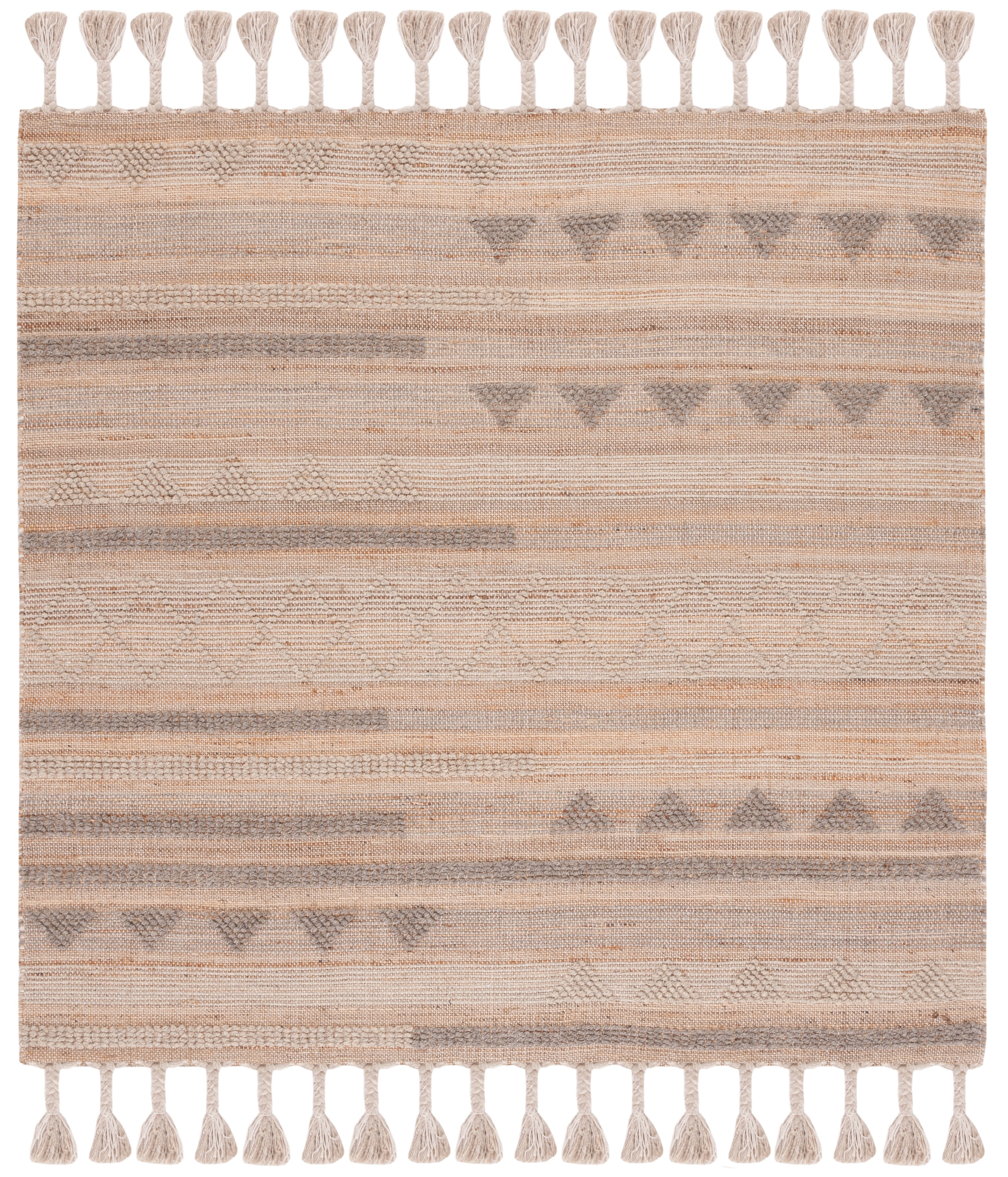 Handwoven Natural Beige 6' Square Wool-Cotton Tufted Rug