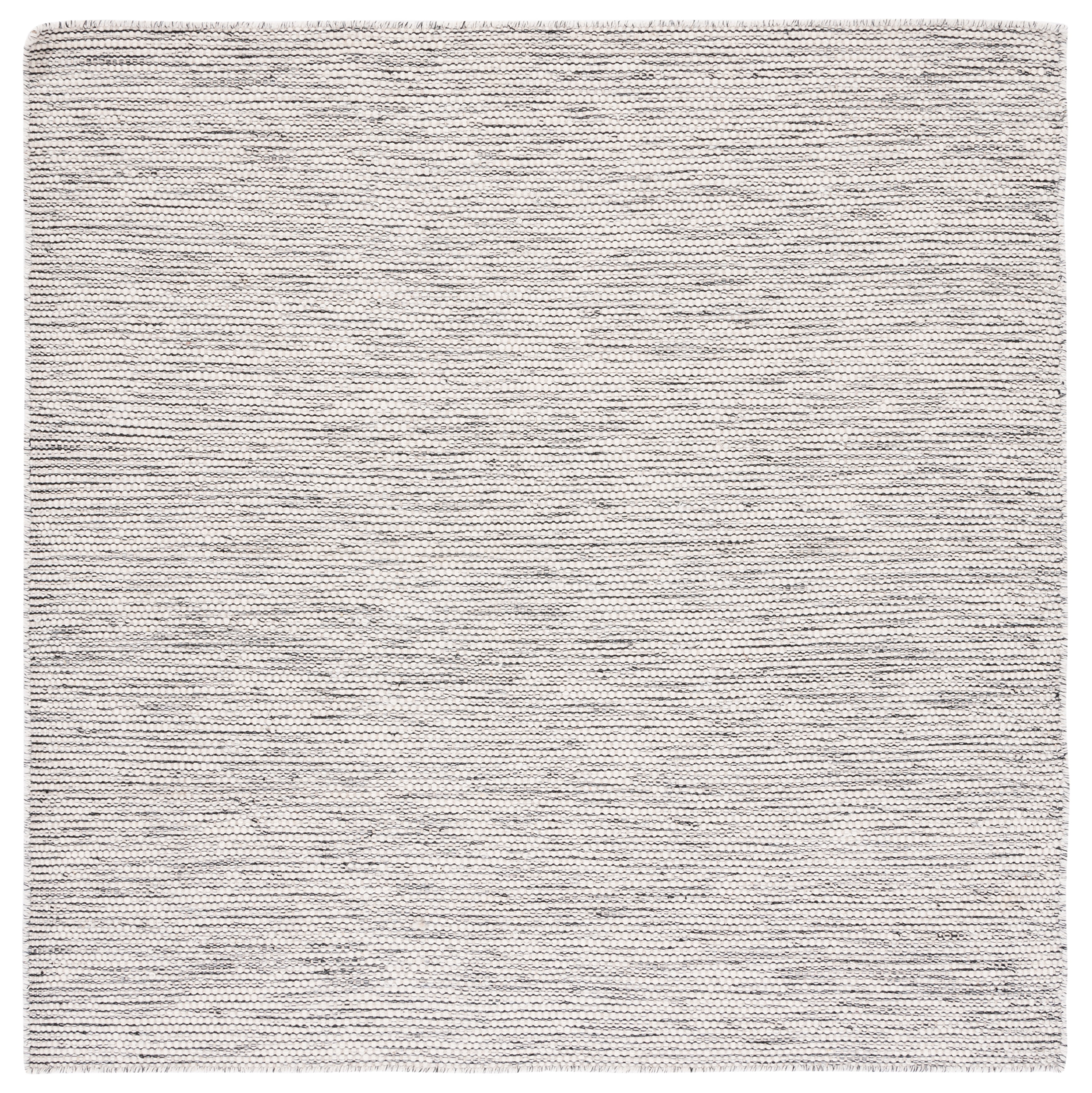 Ivory and Black Square Handwoven Wool Area Rug