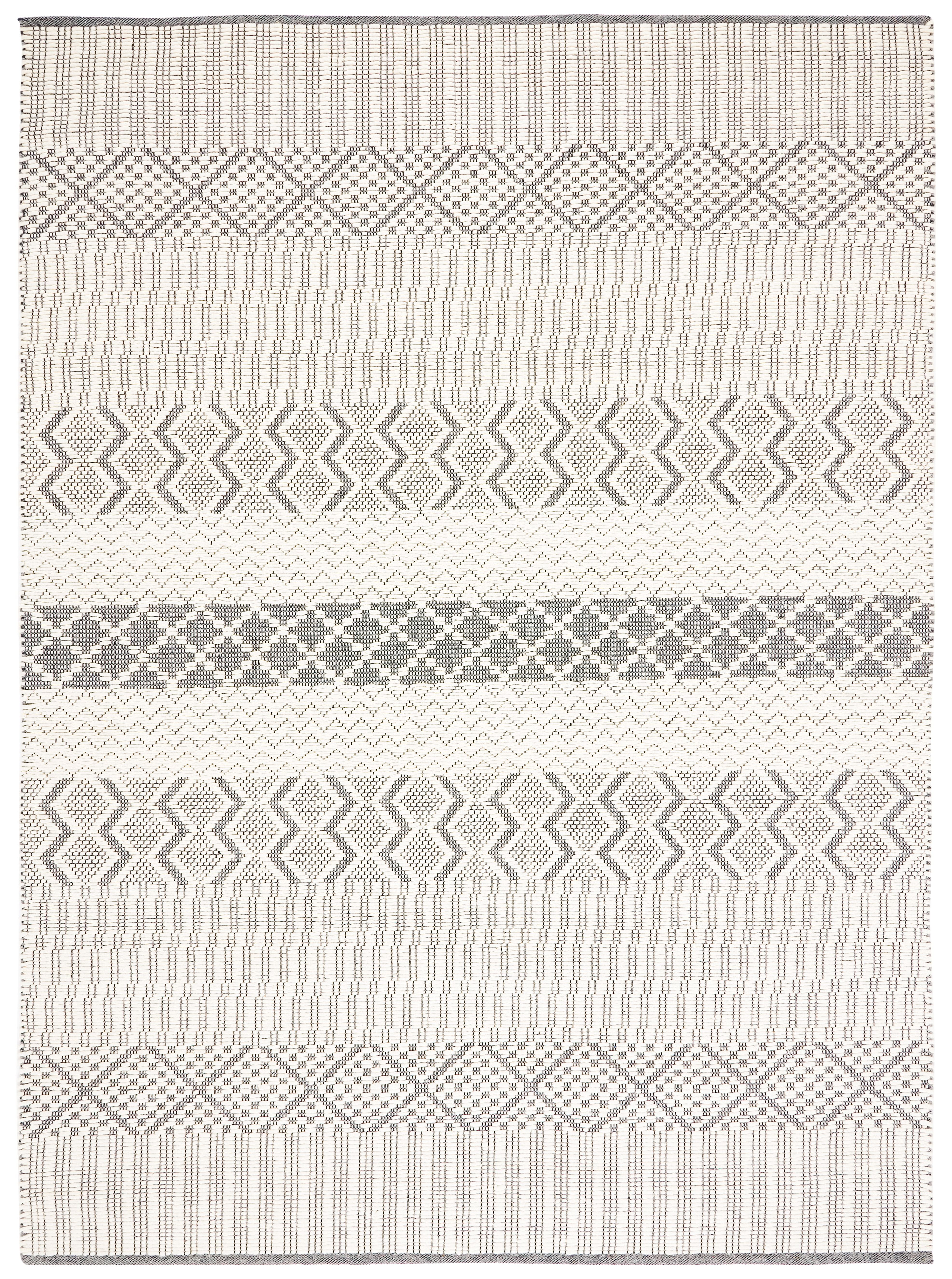 Ivory and Grey Handwoven Wool Geometric 8' x 10' Area Rug