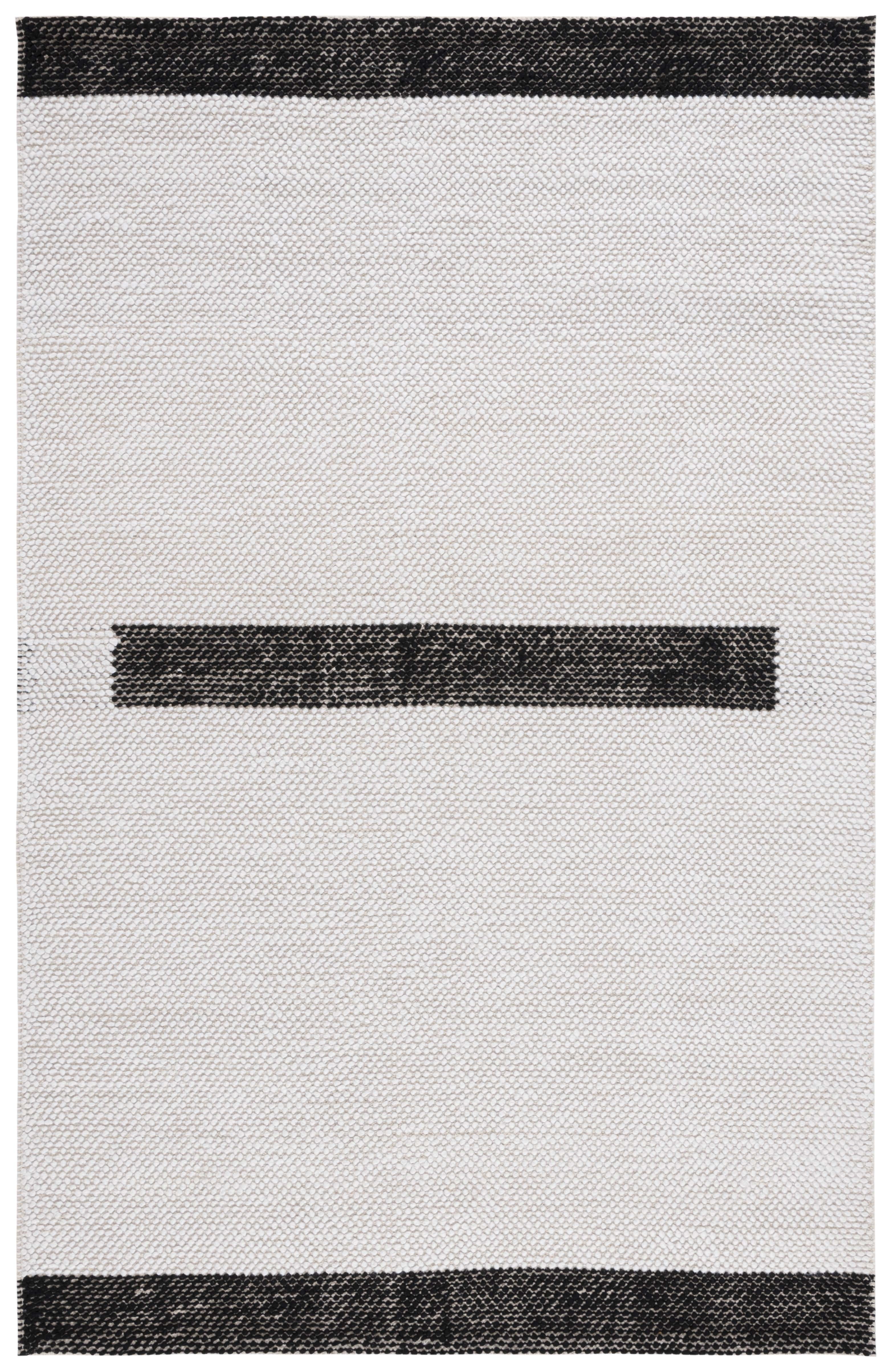 Ivory and Black Hand-Tufted Wool Area Rug - Artisan Crafted, 5' x 8'