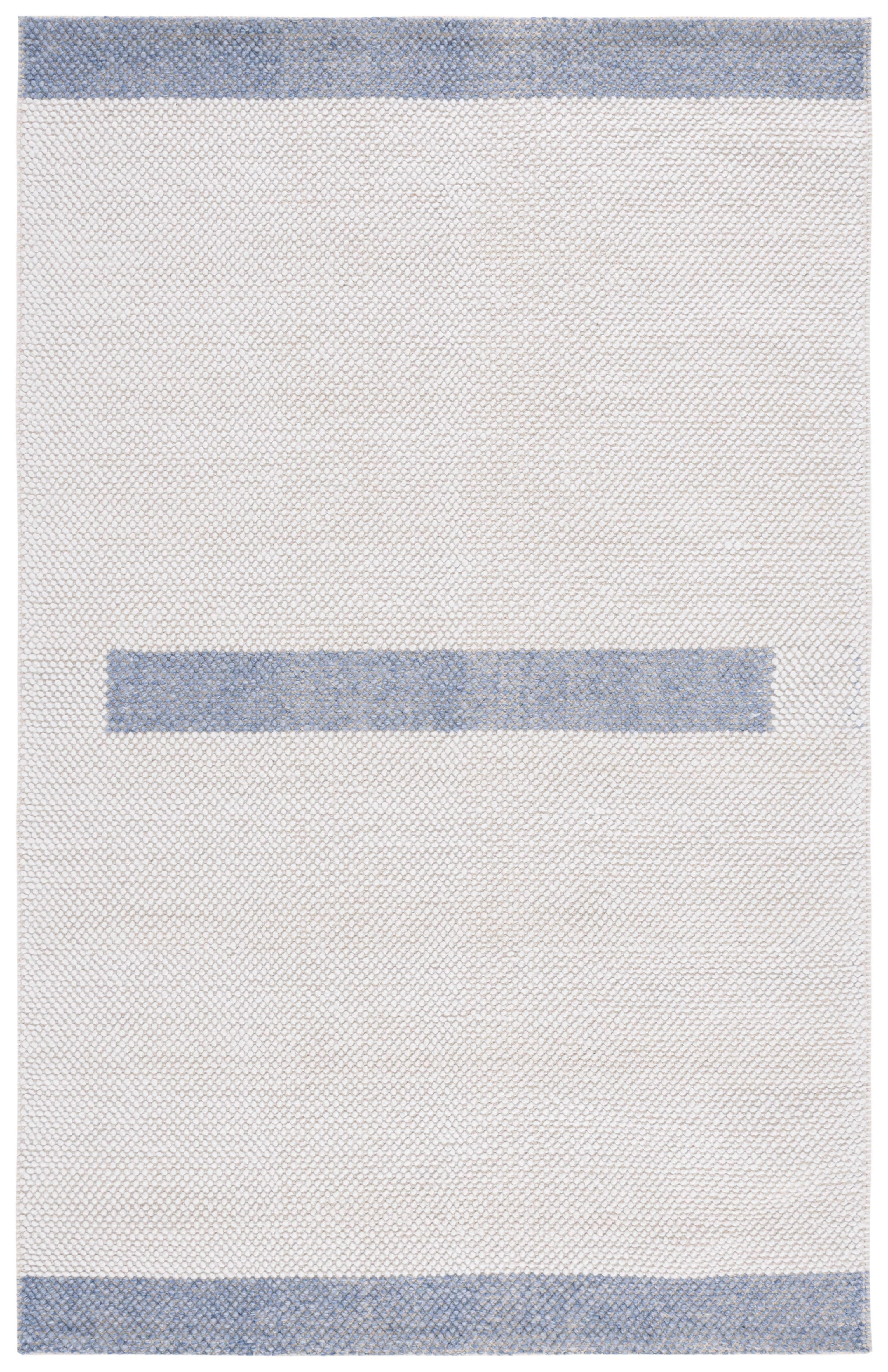 Ivory and Blue Handmade Wool Flat Woven Area Rug