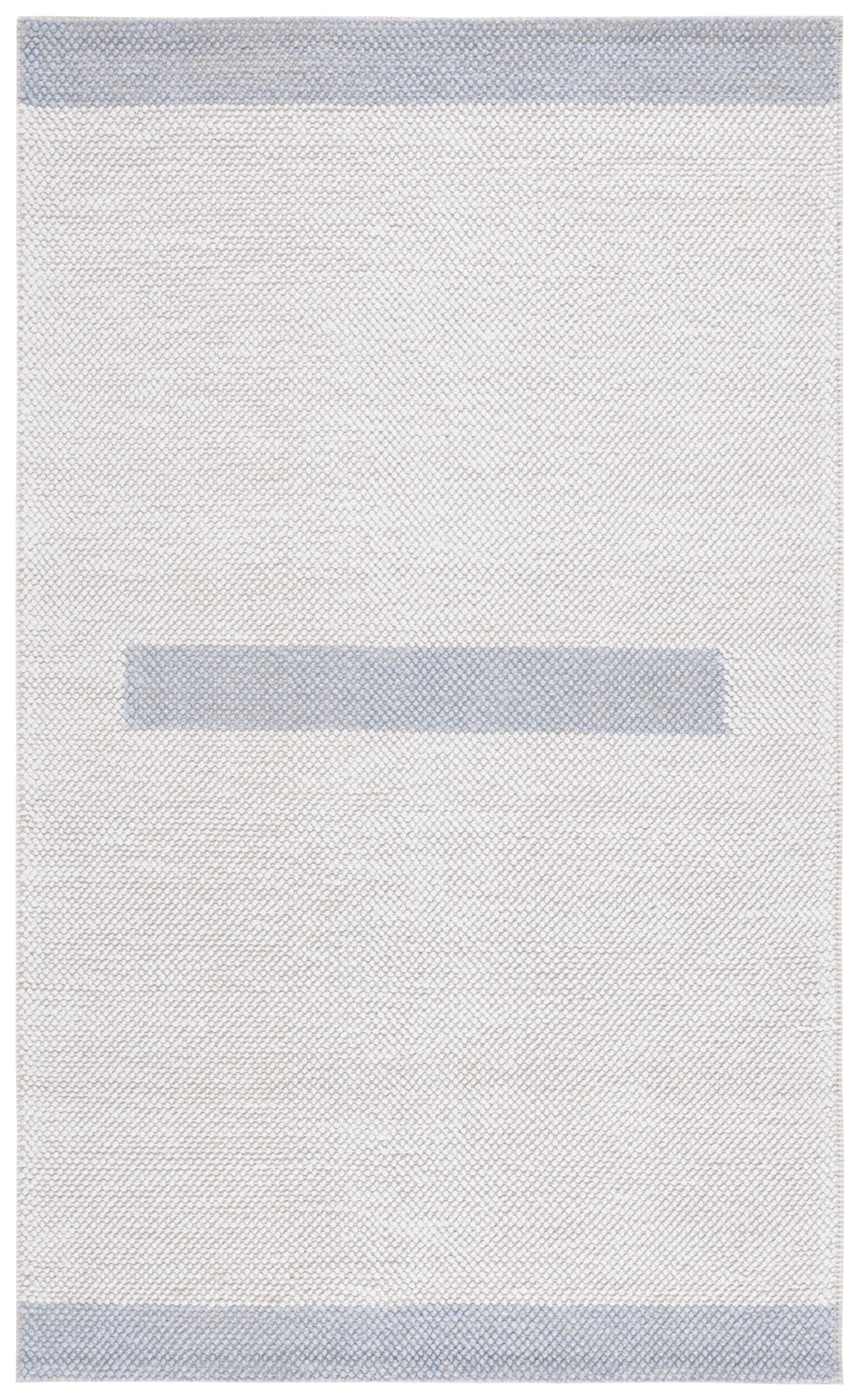 Ivory and Light Blue Handmade Wool Flat Woven Area Rug