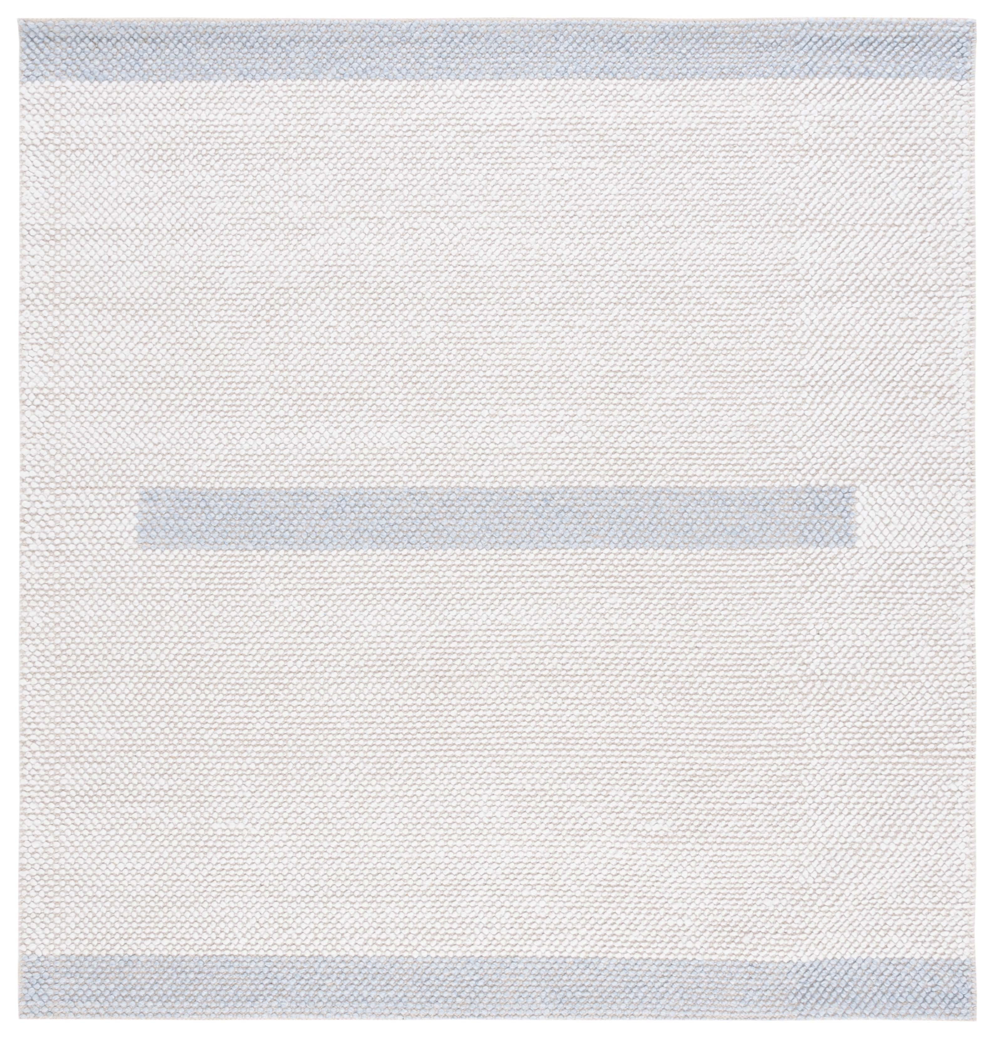 SAFAVIEH Natura Marina Striped Wool Area Rug, Ivory/Light Blue, 6' x 6' Square
