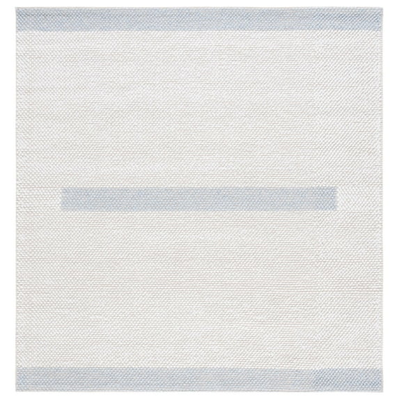 SAFAVIEH Natura Marina Striped Wool Area Rug, Ivory/Light Blue, 6' x 6' Square