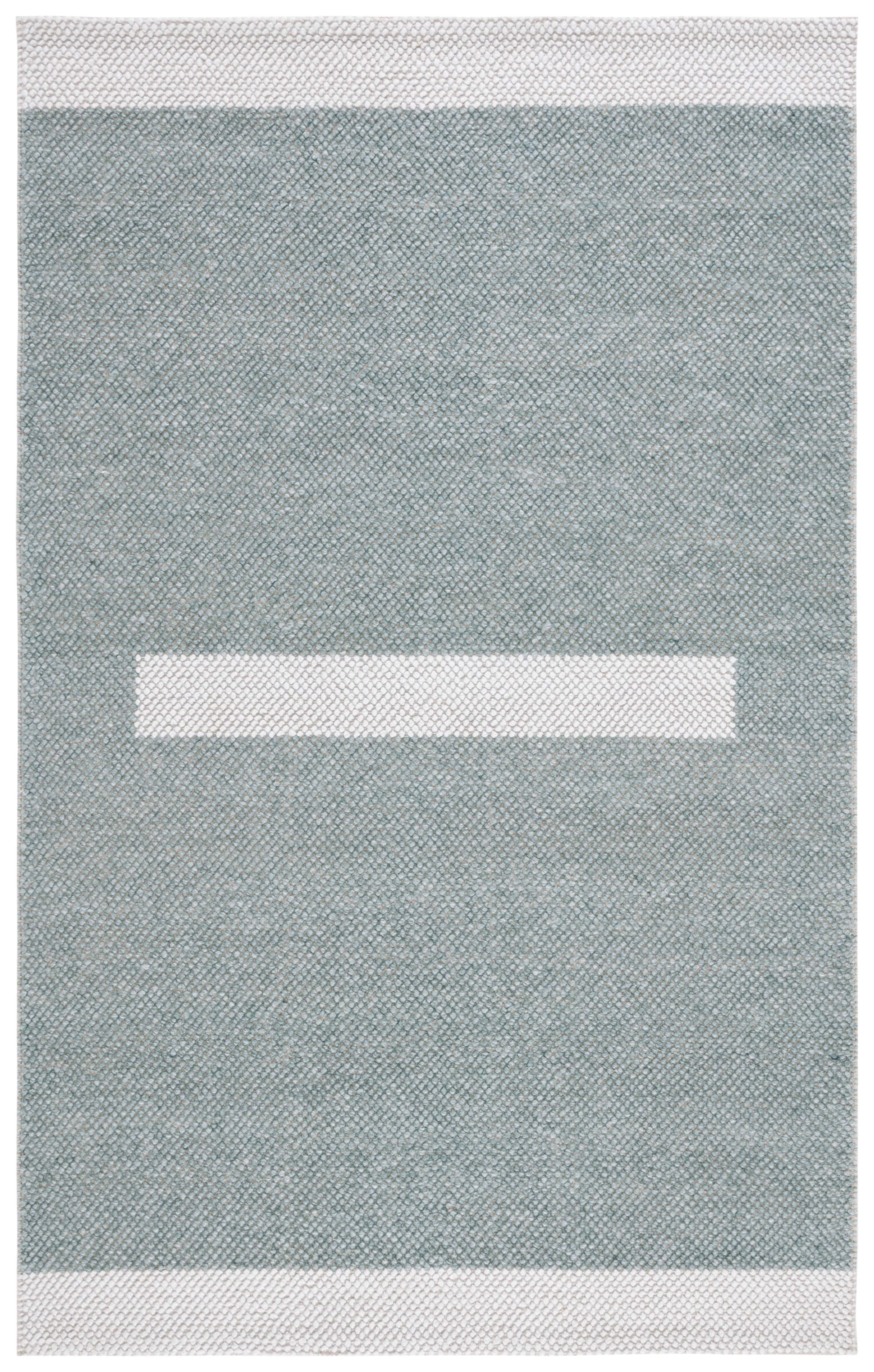 Turquoise and Ivory Striped Wool 4' x 6' Area Rug
