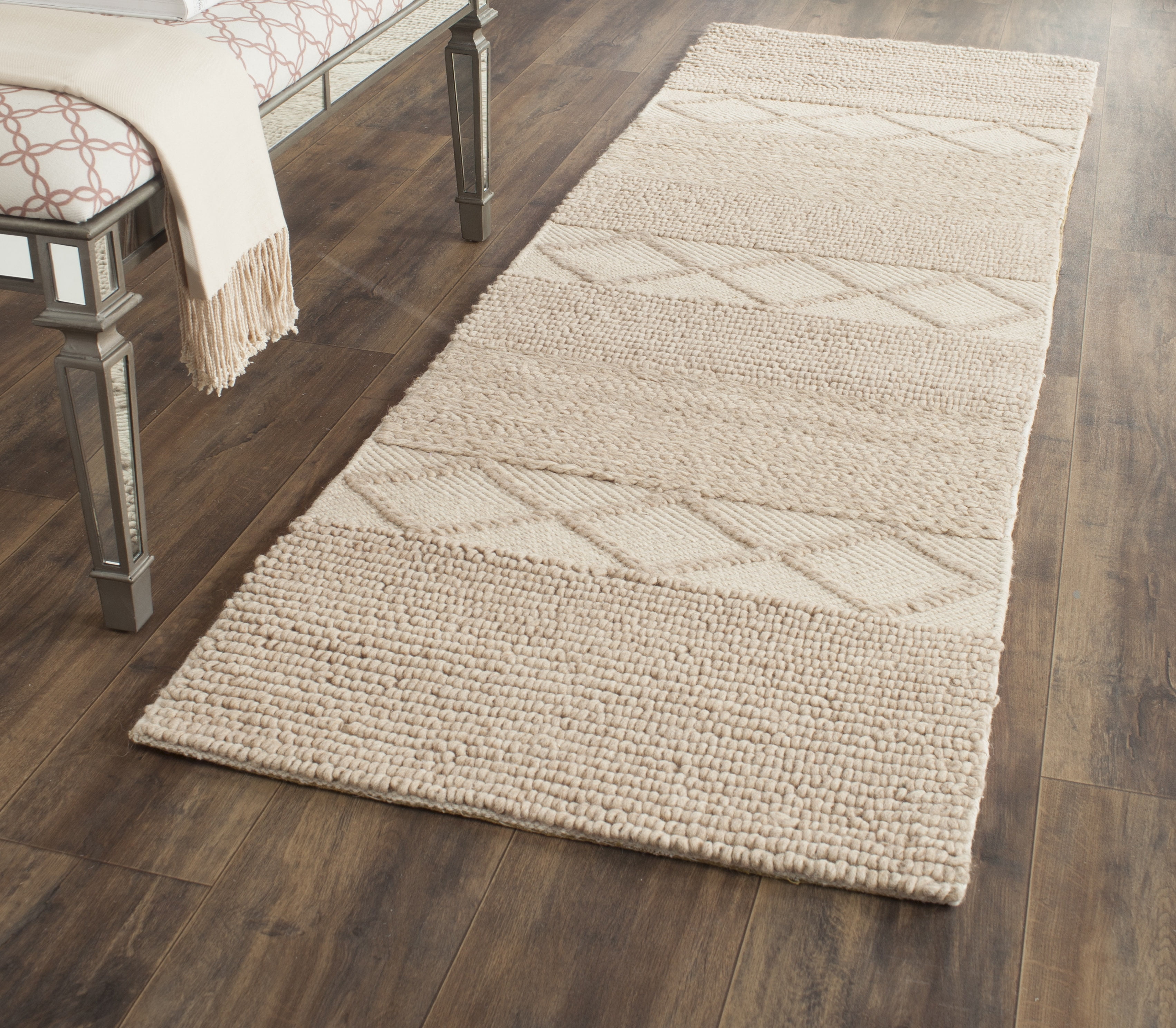 Beige Wool Hand-Tufted Reversible Runner Rug