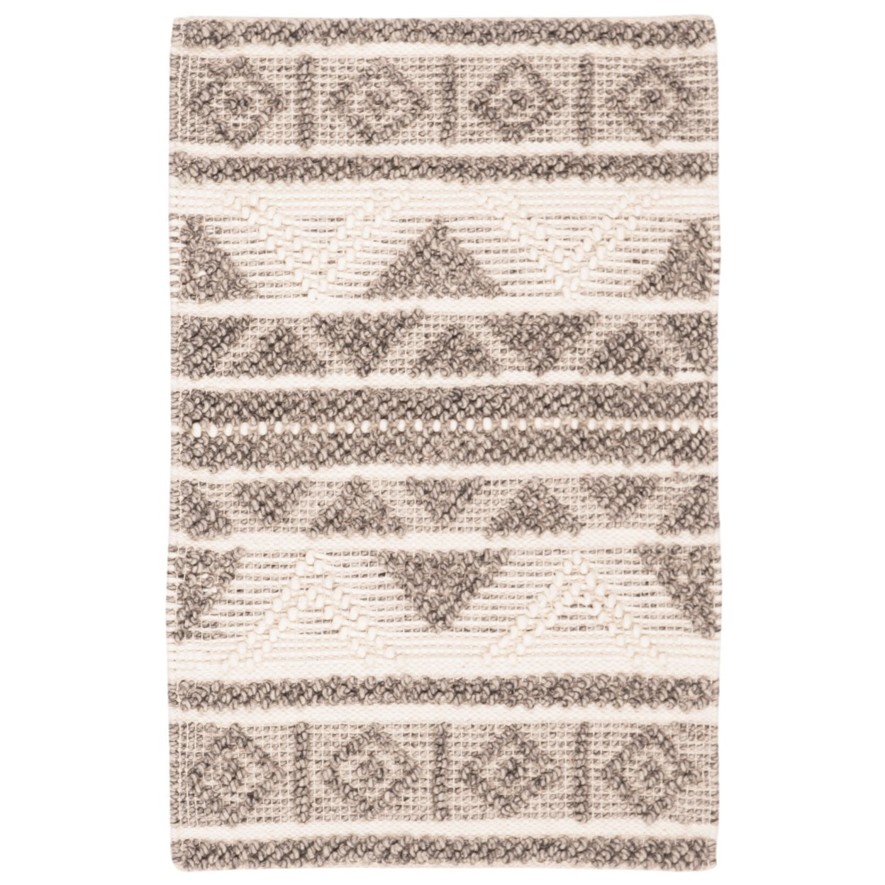 Handwoven Artisan Gray and Ivory Wool Accent Rug - 2'3" x 5'