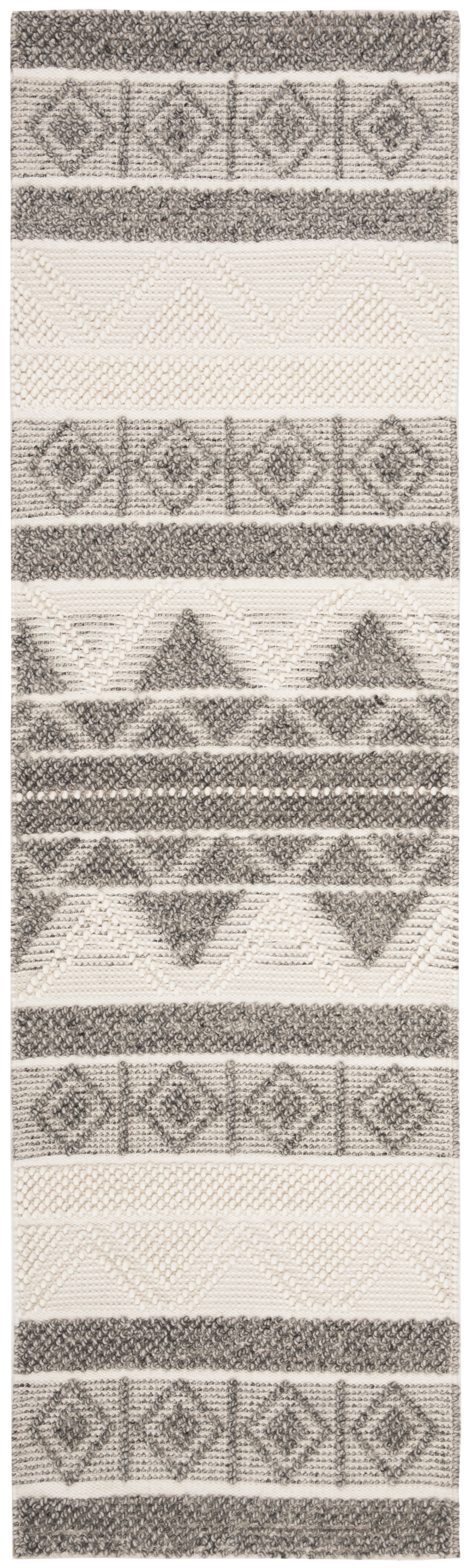 Handwoven Artisan Gray and Ivory Wool Accent Rug - 2'3" x 5'