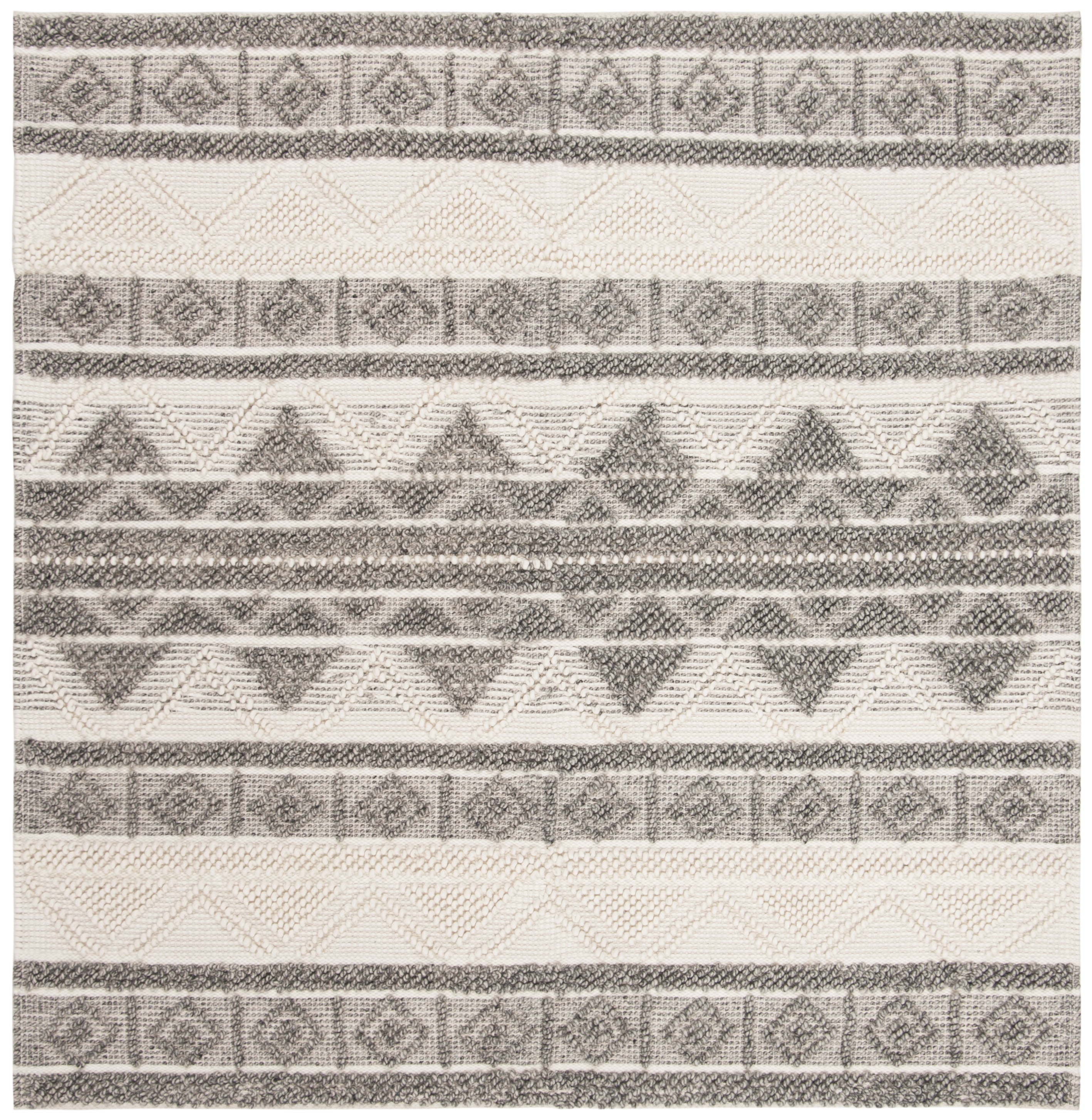 Natura 4' x 4' Gray and Ivory Wool Handwoven Square Rug