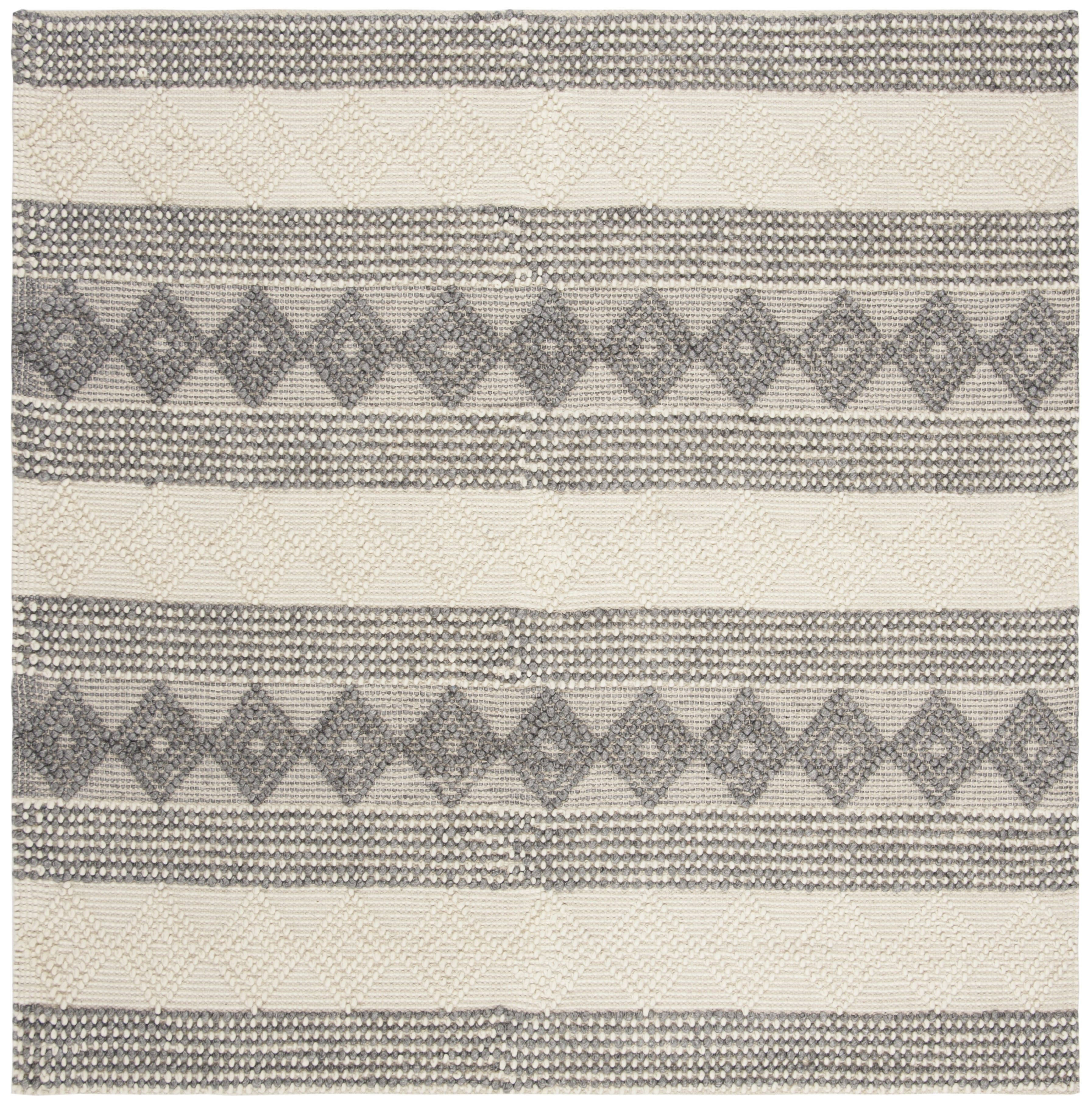 Safavieh 4' Square Gray and Ivory Handwoven Wool Area Rug
