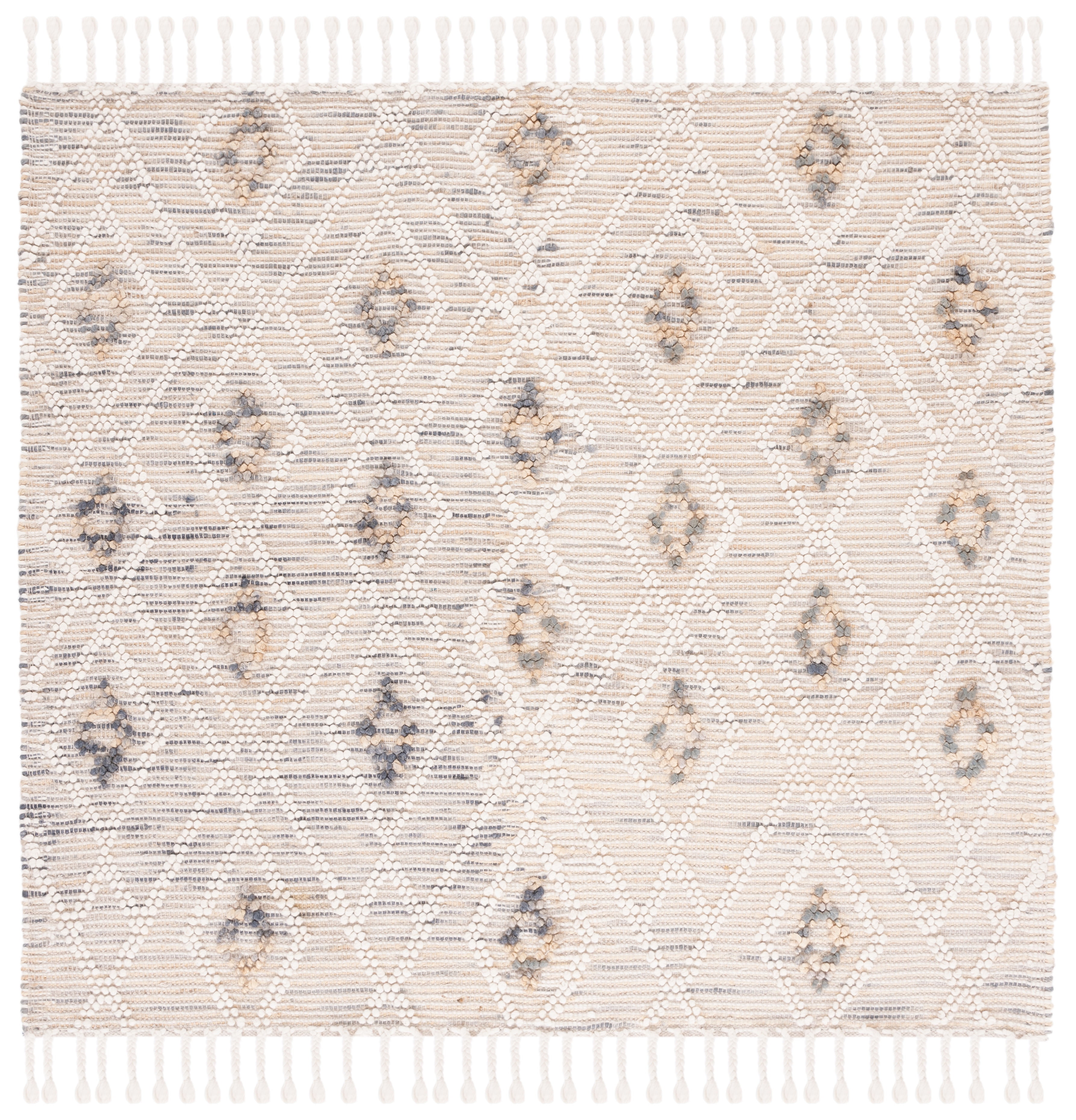 Ivory and Grey Hand-Tufted Wool Square Area Rug 6' x 6'