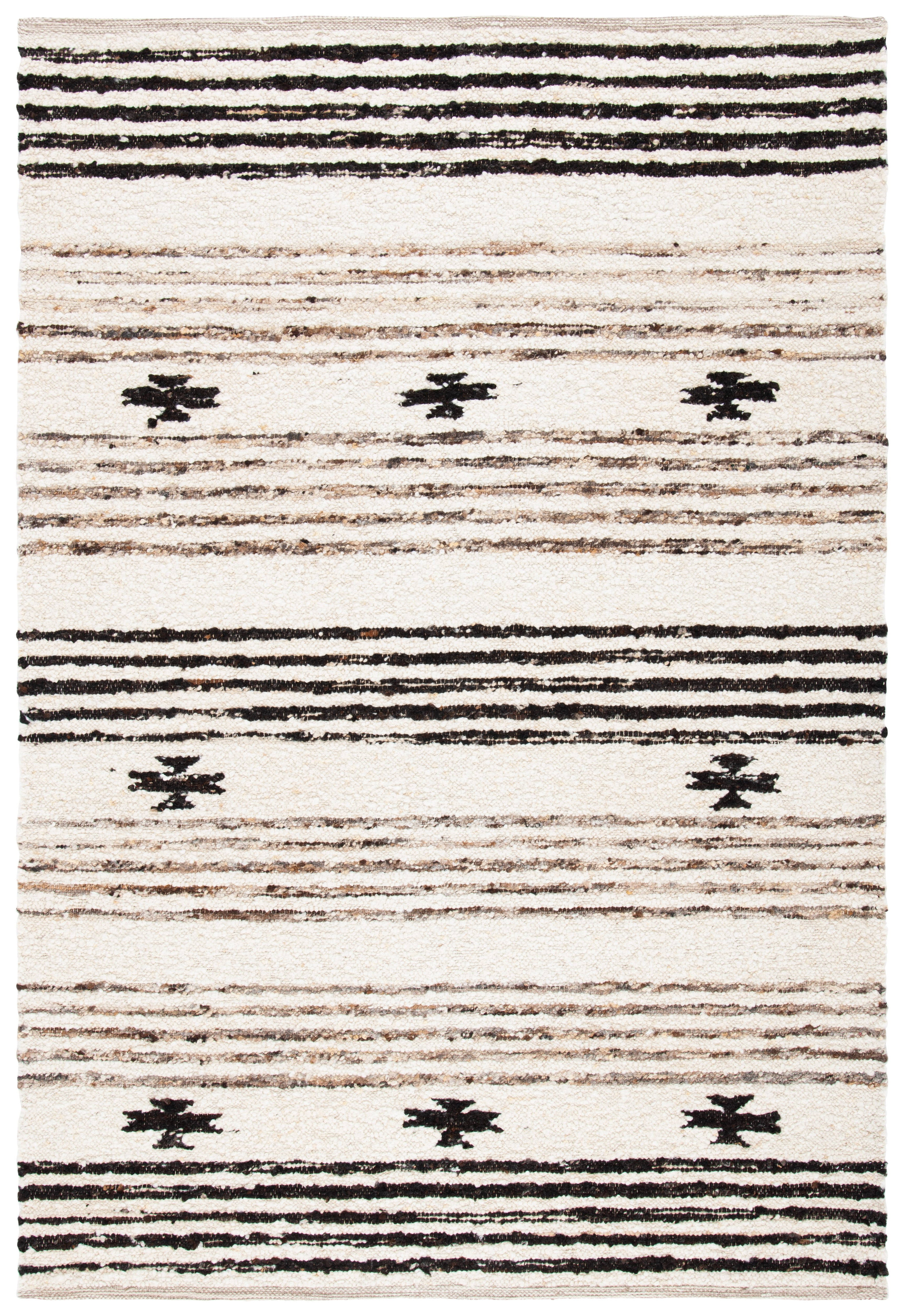 Natura Hand Woven Black and Ivory Wool Area Rug