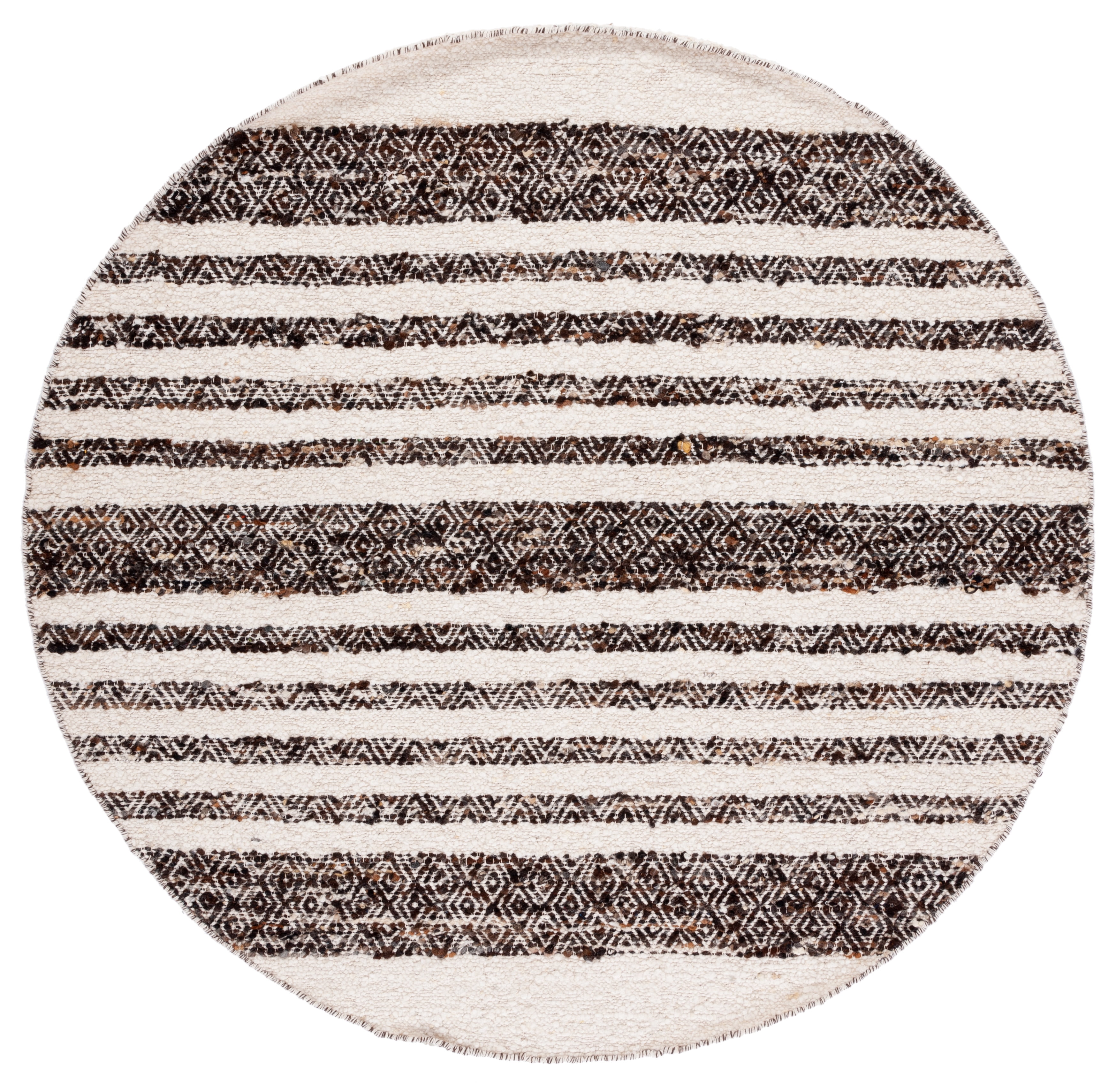 Black and Ivory Round Handwoven Wool Cotton Area Rug