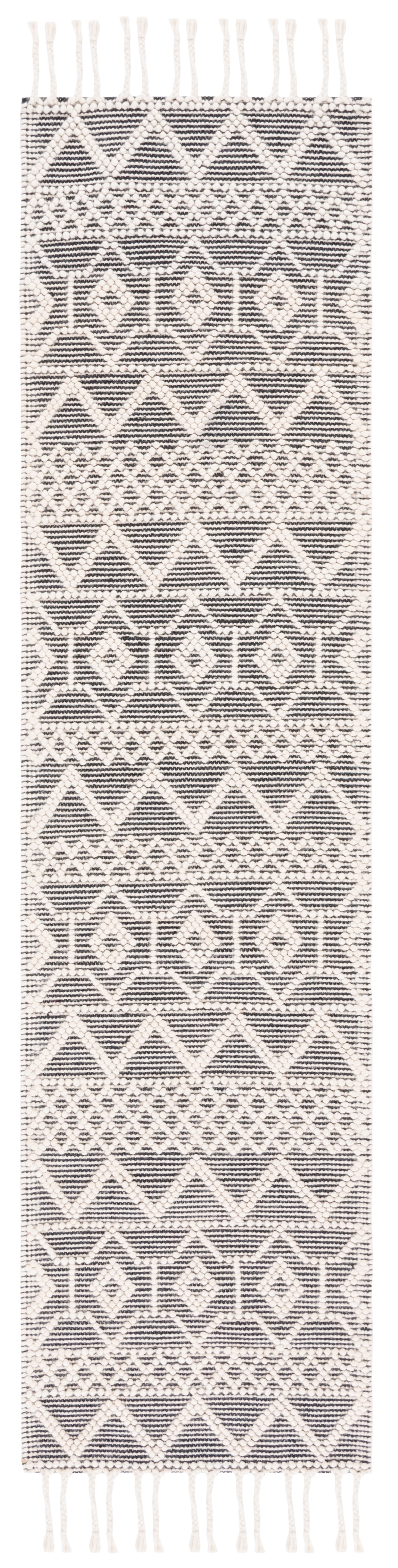Ivory and Black Hand-Tufted Wool Runner Rug