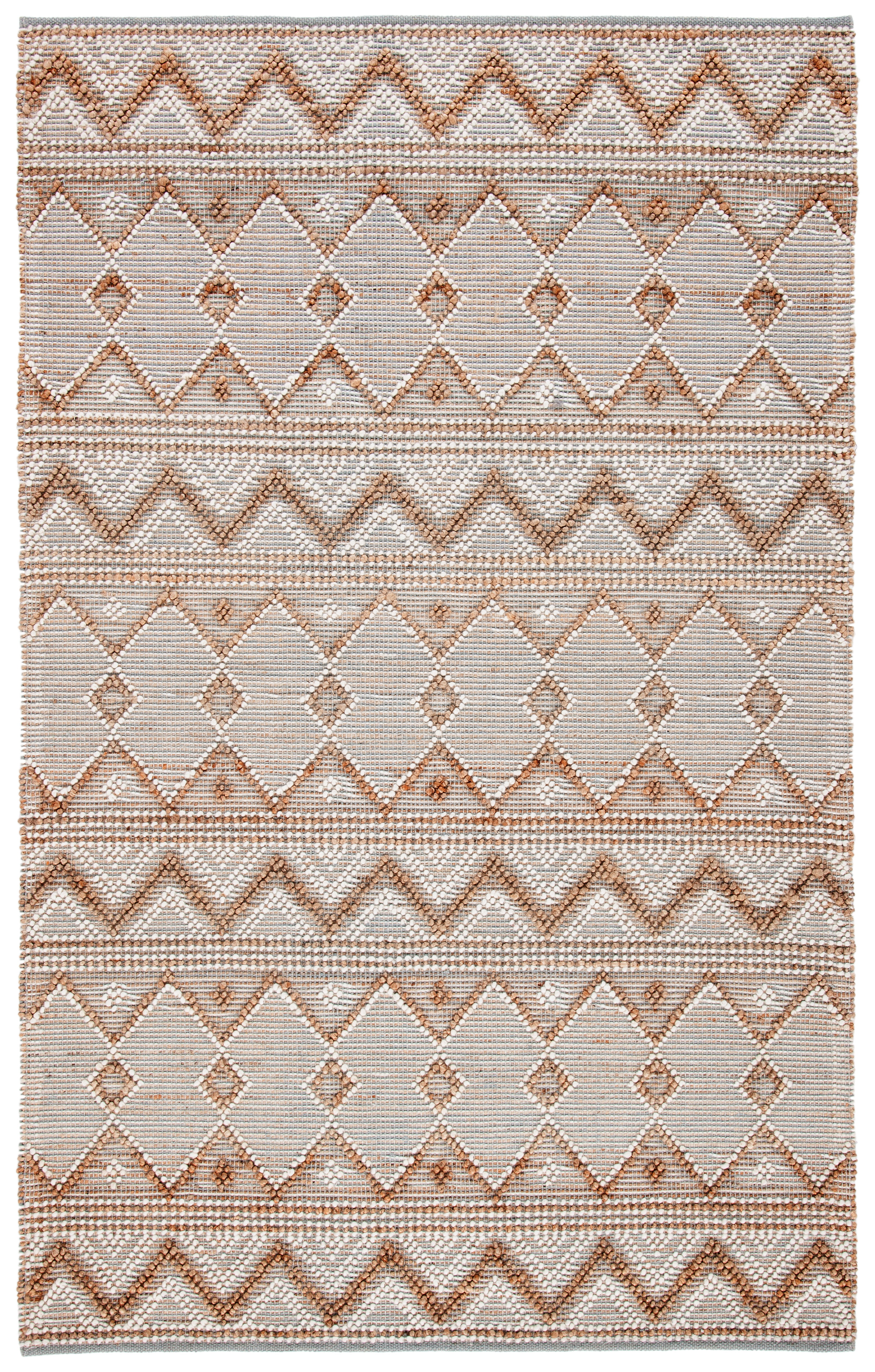 Ivory and Natural Handwoven Geometric Wool Area Rug 3' x 5'