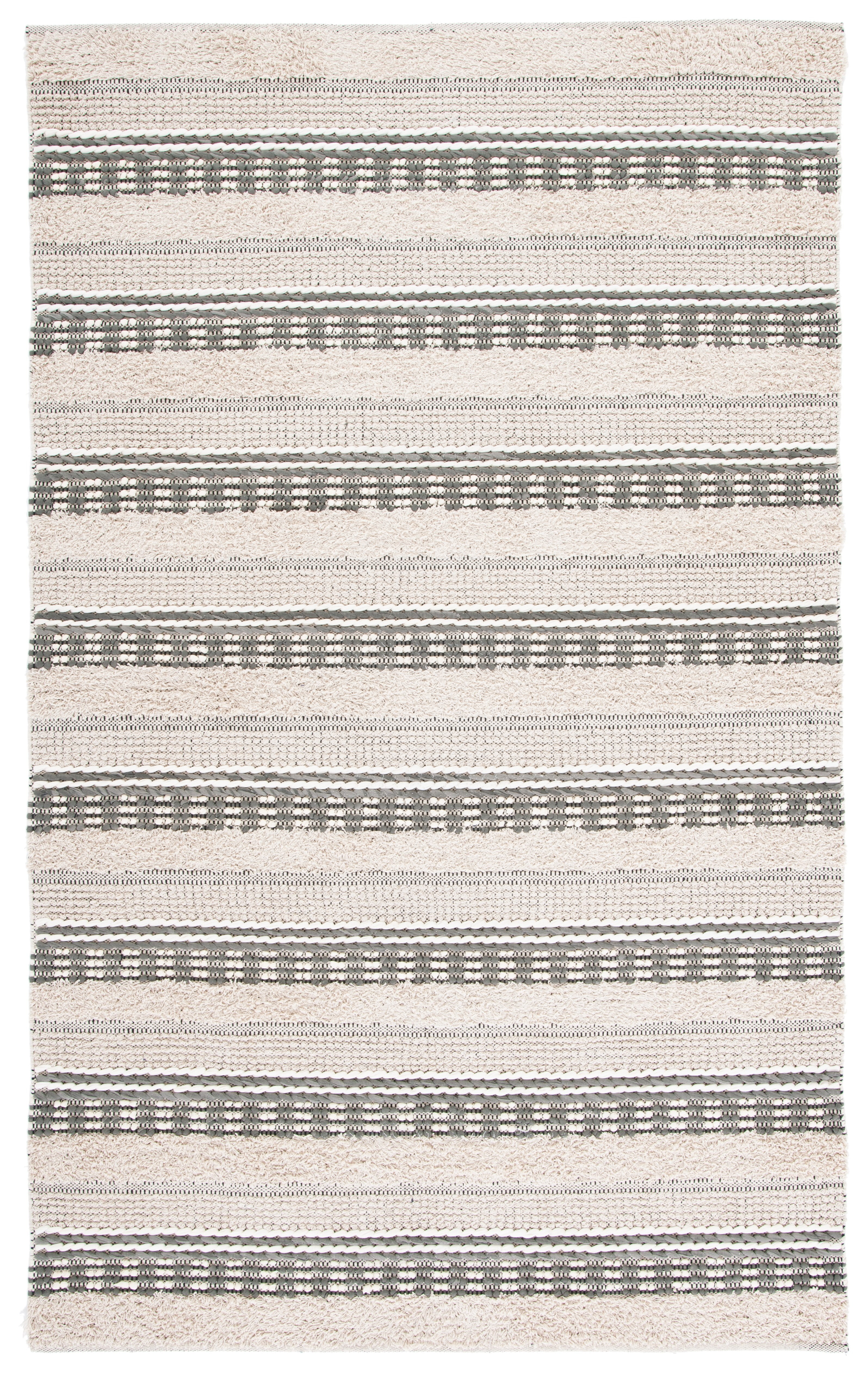 Gray Braided Handmade Rectangular 4' x 6' Wool Cotton Rug