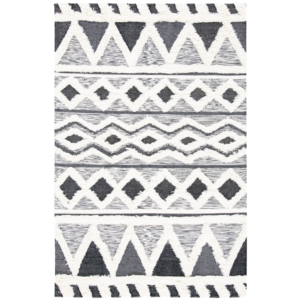 Ivory and Black Hand-Tufted Wool 4' x 6' Rug