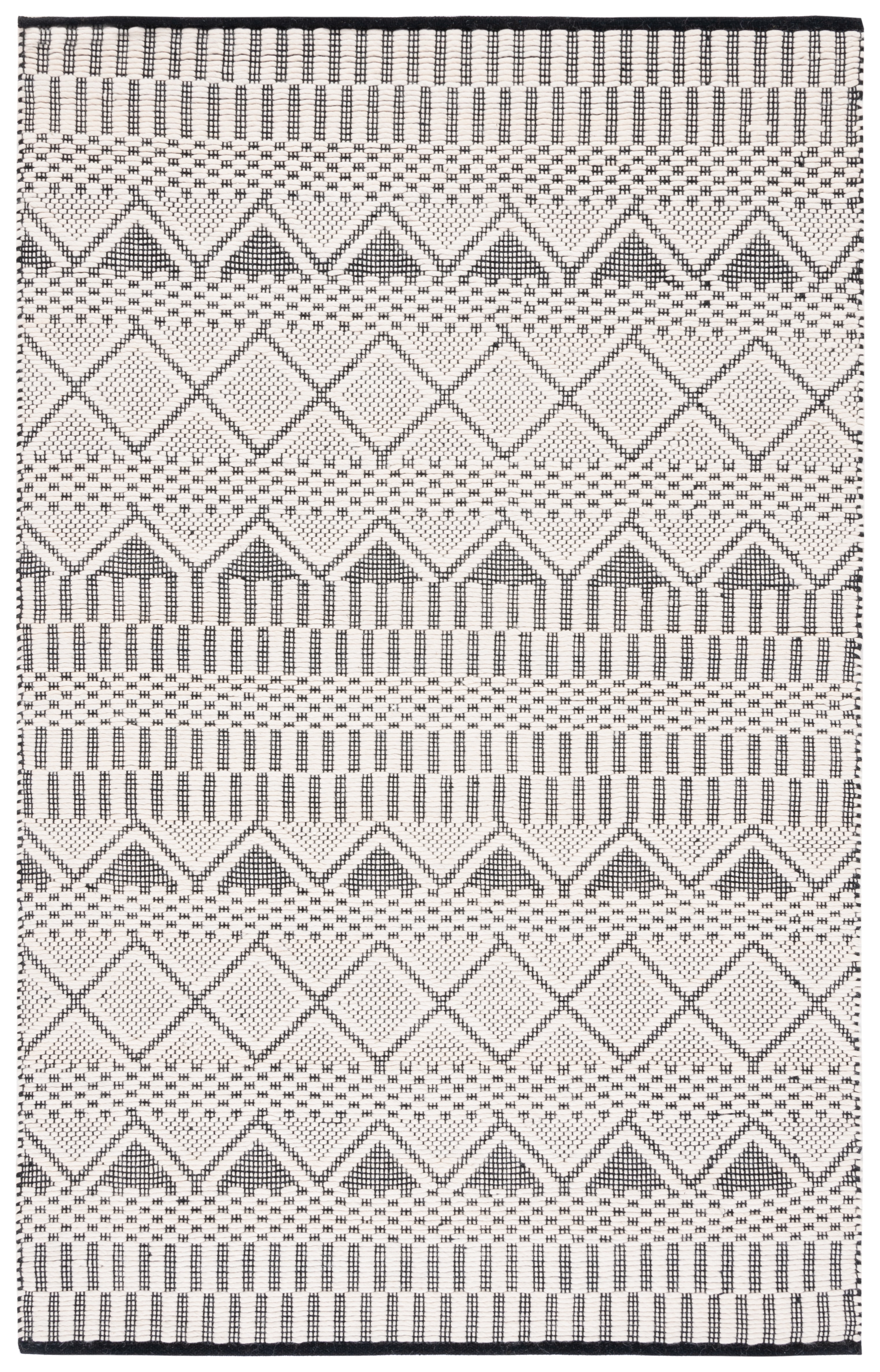 Ivory and Black Geometric Wool 3' x 5' Area Rug