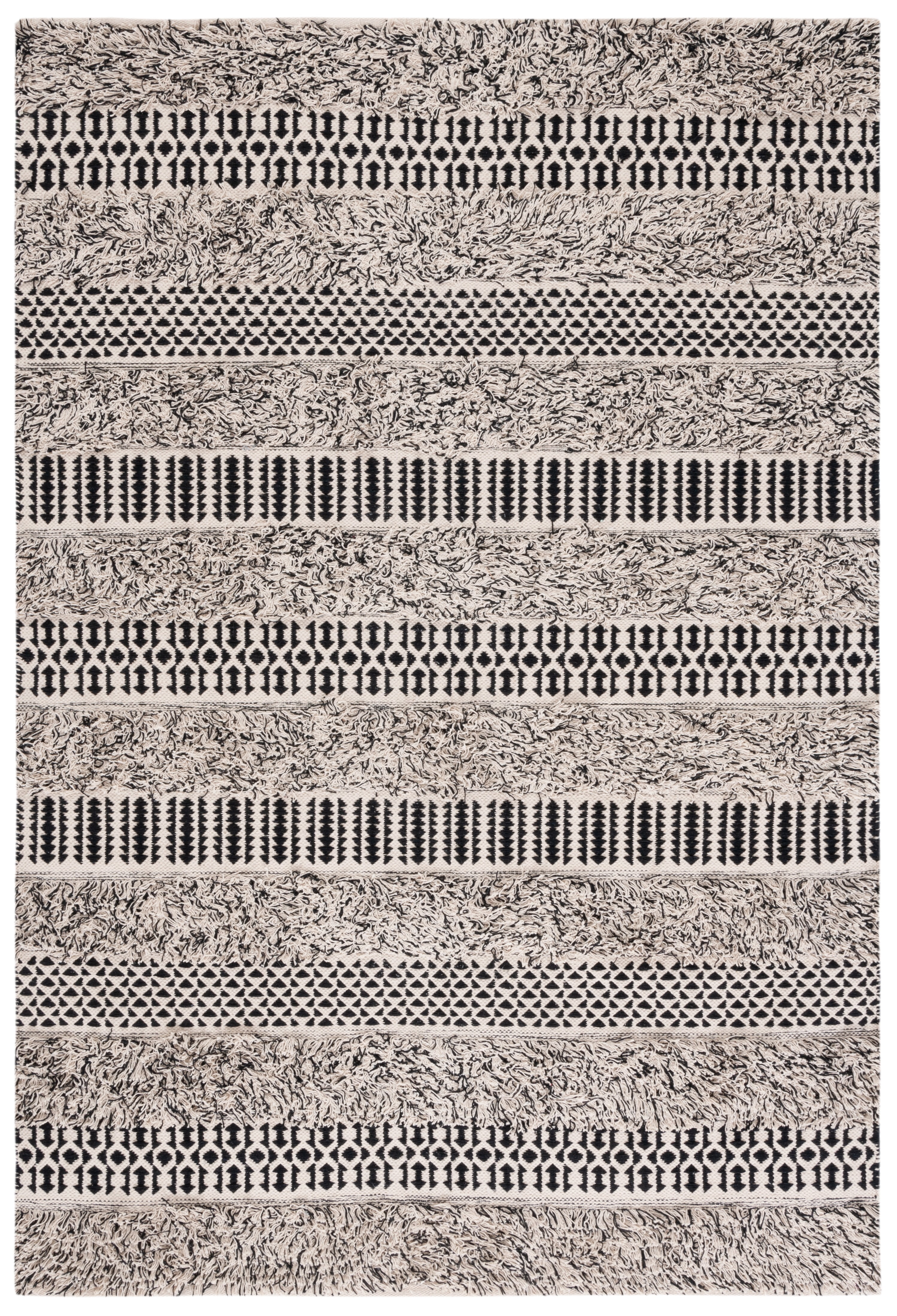 Handmade Black and Ivory Cotton Flat Woven Rectangular Rug