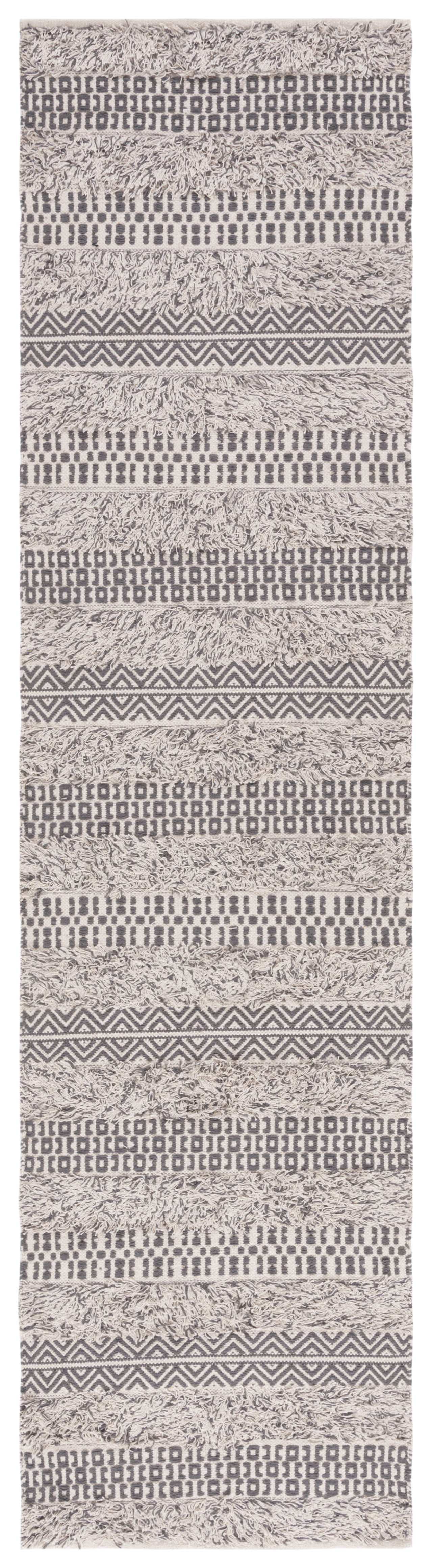 Ivory and Grey Handwoven Cotton Runner Rug