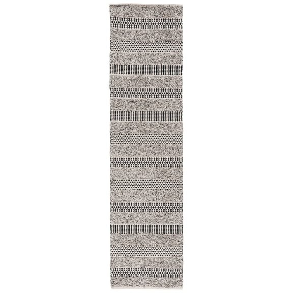 SAFAVIEH Natura Nadia Geometric Cotton Runner Rug, Black/Ivory, 2'3" x 9'