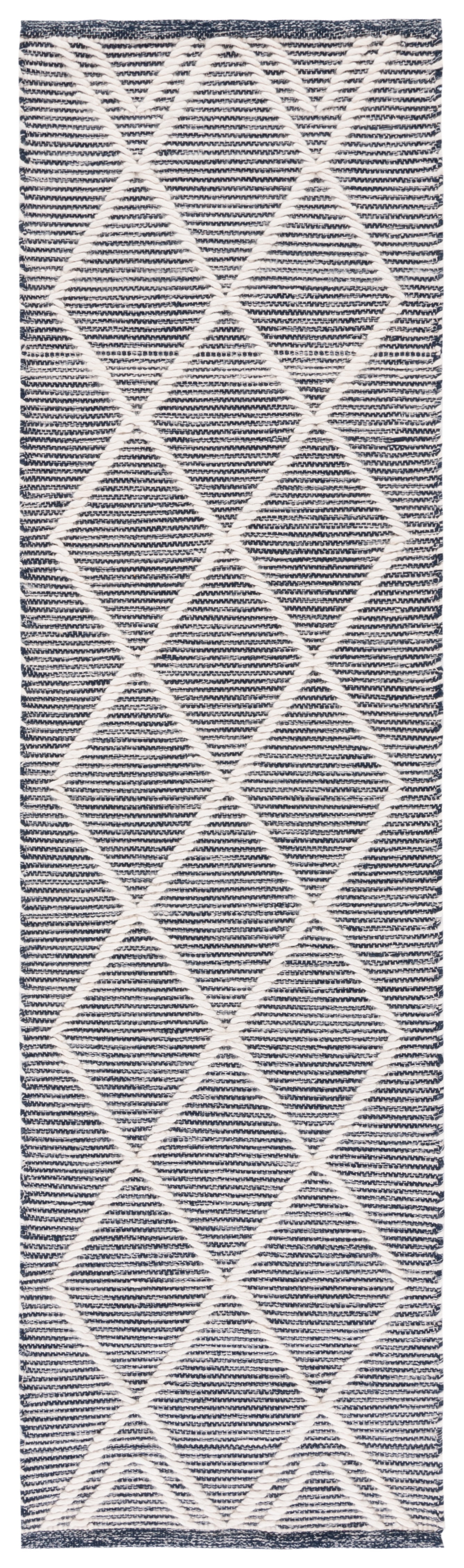 Ivory and Blue Hand-Tufted Wool Runner Rug, 27" x 7"