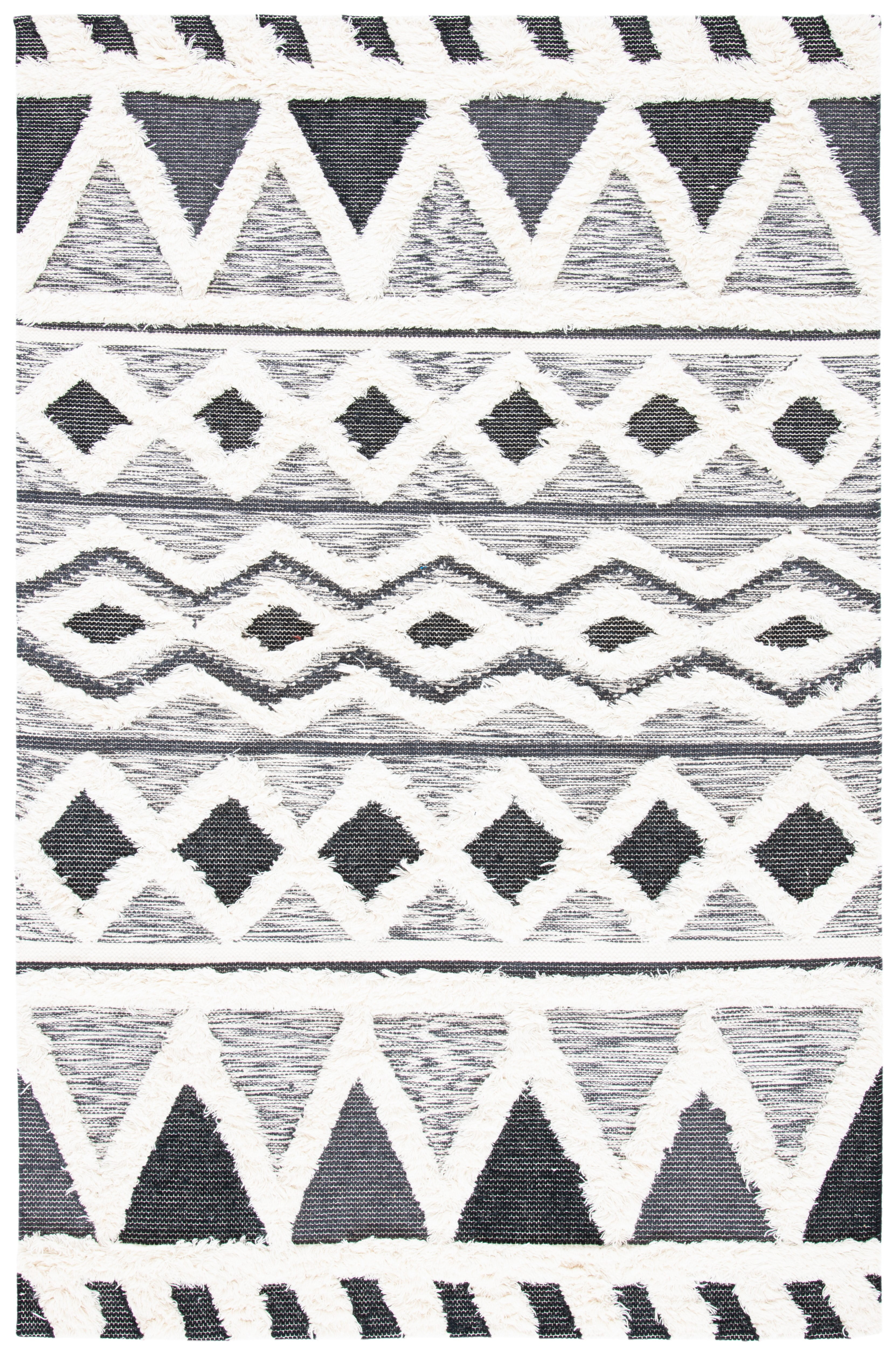 Ivory and Black Hand-Tufted Wool 4' x 6' Rug