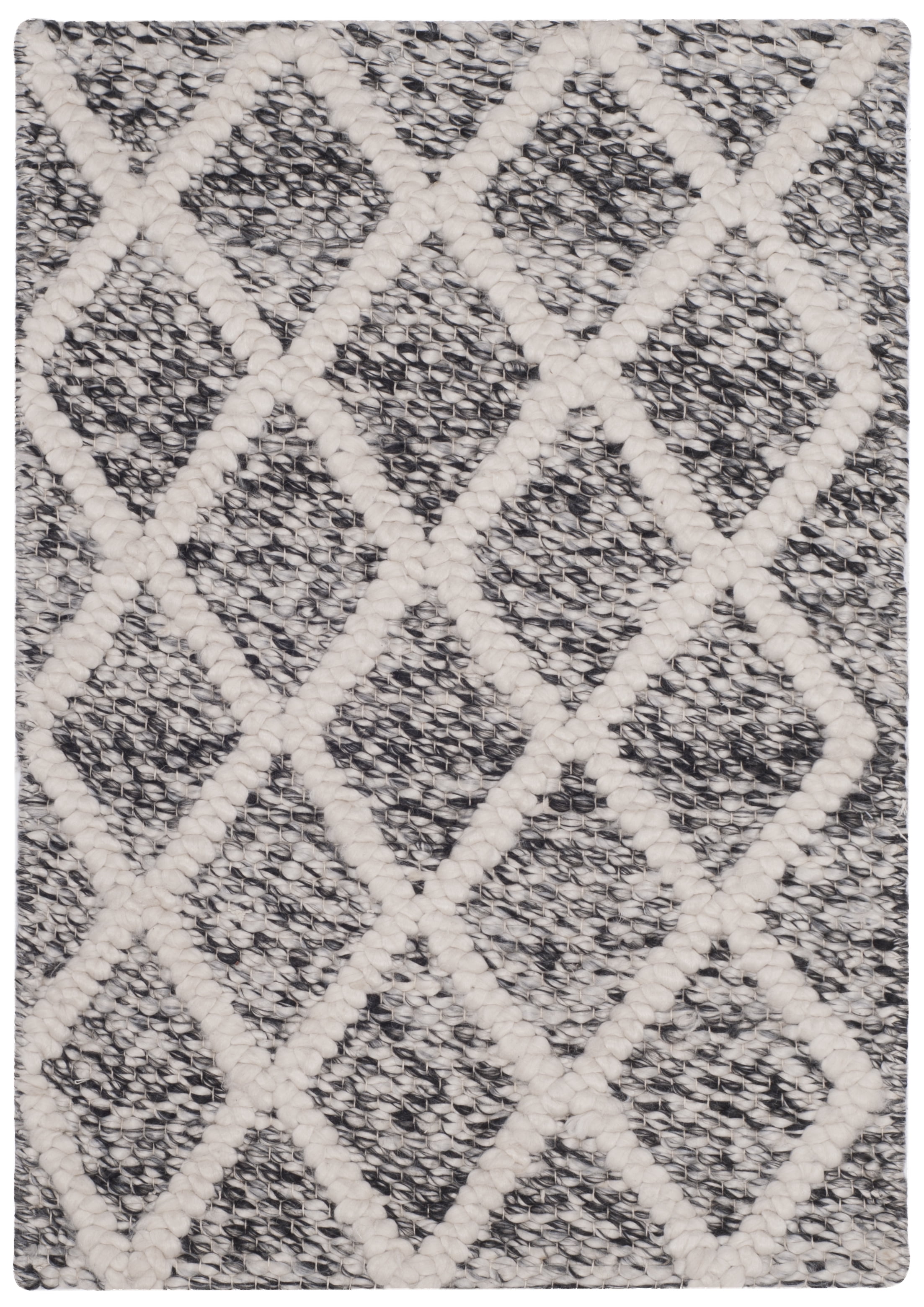 Ivory and Black Hand-Tufted Wool Geometric Area Rug 2' x 3'