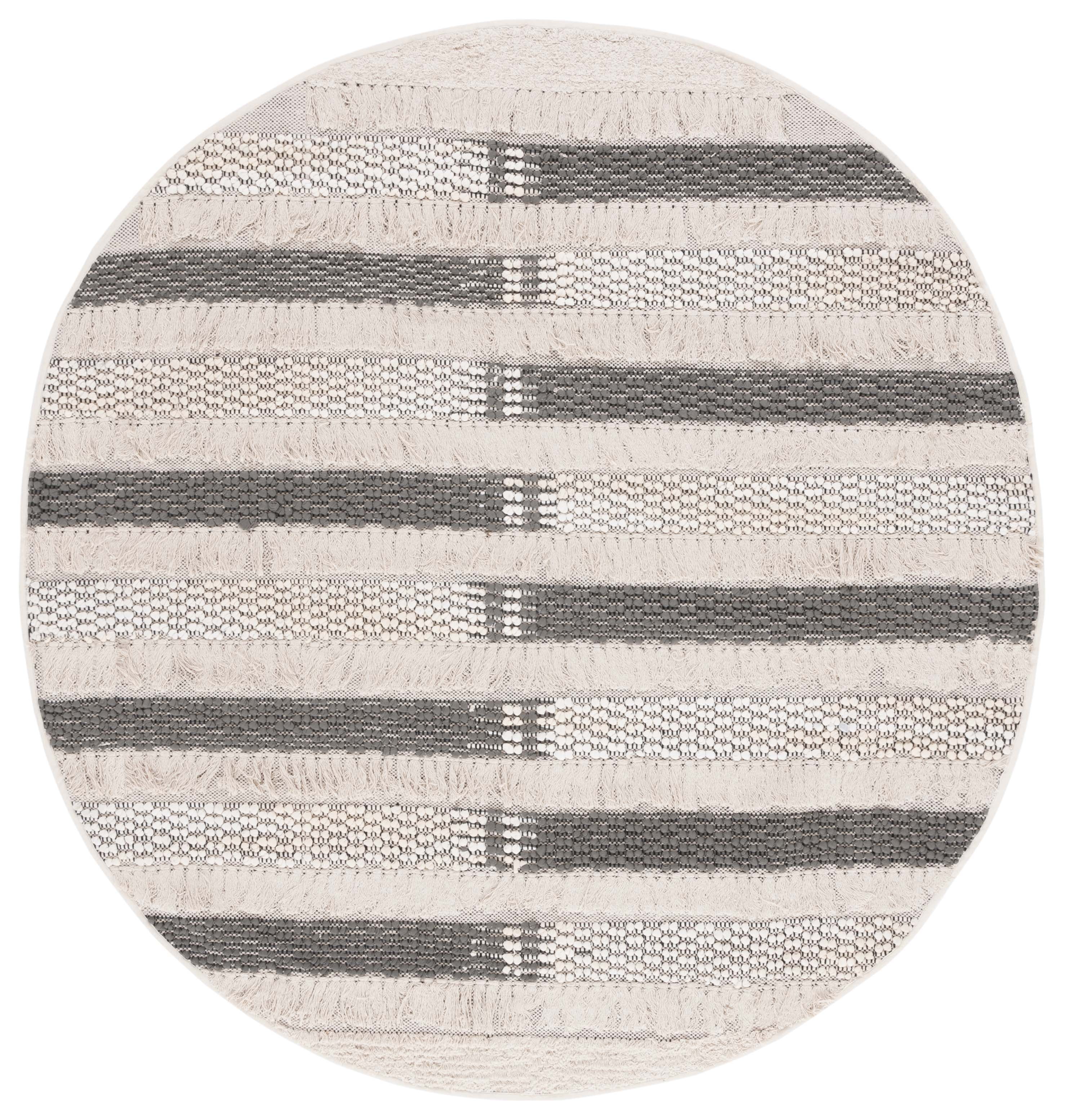 SAFAVIEH Natura Proinsias Striped Cotton Area Rug, Beige/Grey, 6' x 6' Round