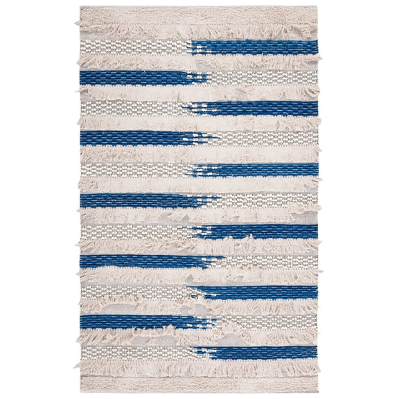 SAFAVIEH Natura Proinsias Striped Cotton Area Rug, Beige/Navy, 3' x 5'