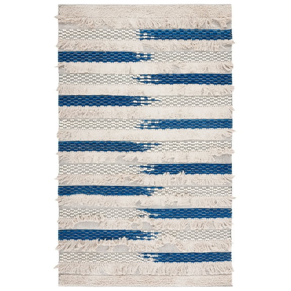 SAFAVIEH Natura Proinsias Striped Cotton Area Rug, Beige/Navy, 5' x 8'