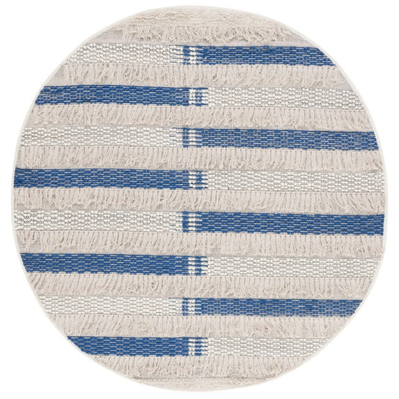 SAFAVIEH Natura Proinsias Striped Cotton Area Rug, Beige/Navy, 6' x 6' Round