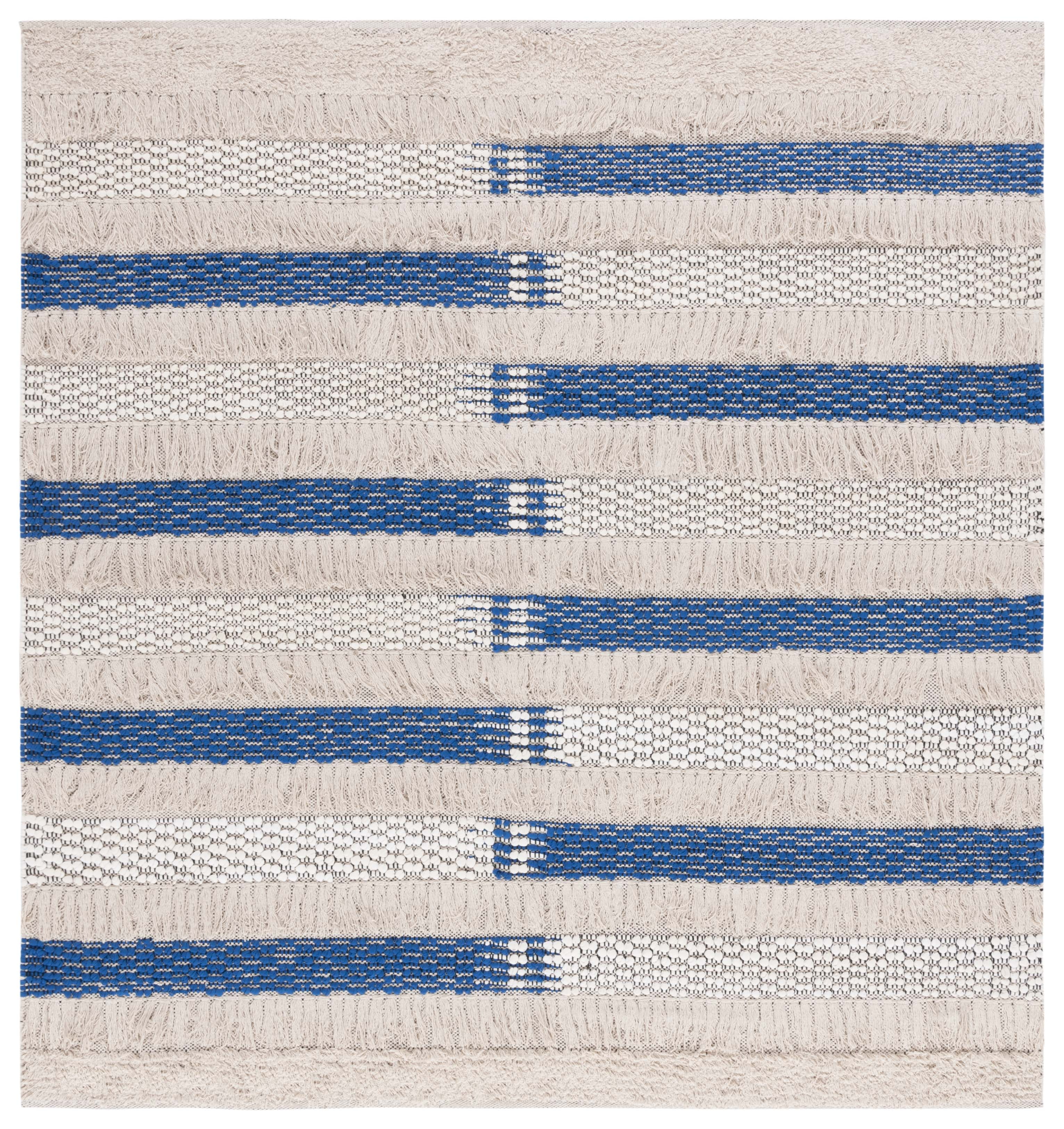 Beach House Chic Handwoven Beige & Navy Cotton 6' Square Rug