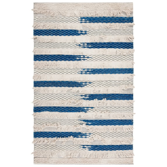 SAFAVIEH Natura Proinsias Striped Cotton Area Rug, Beige/Navy, 9' x 12'